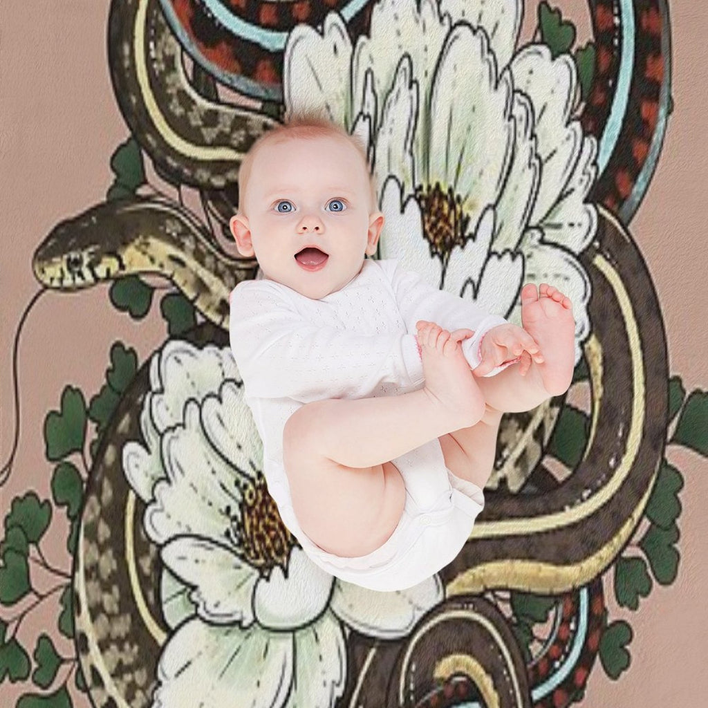 Garter Snakes with White Peonies Premium Throw Blanket