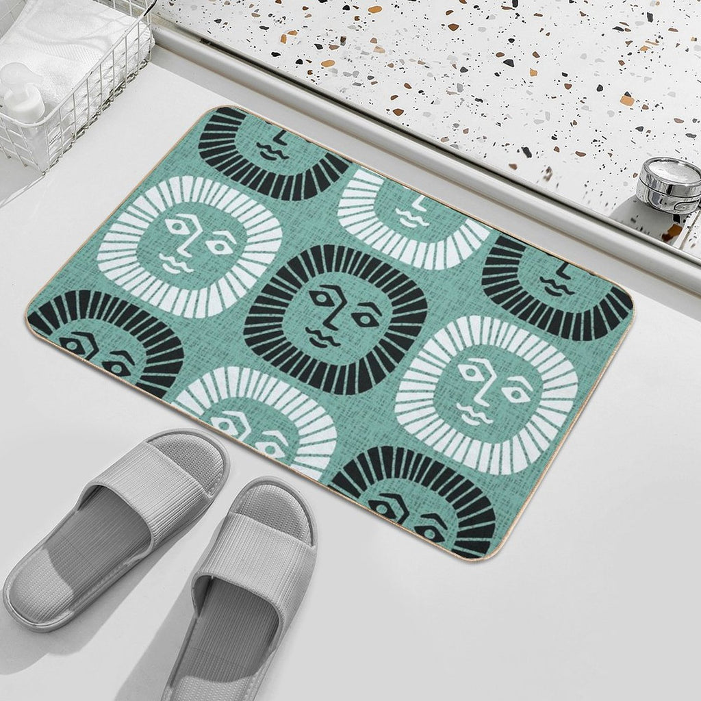 Mid Century Modern Atomic Sunburst 335 Mint Green And Black  Easy To Clean Bath Mat