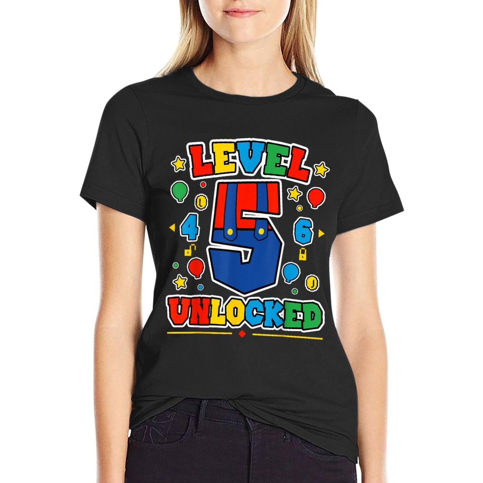 Level 5 Unlocked 5th Birthday Super Gamer Gaming Theme Party  Summer-ready Fabric T-Shirt