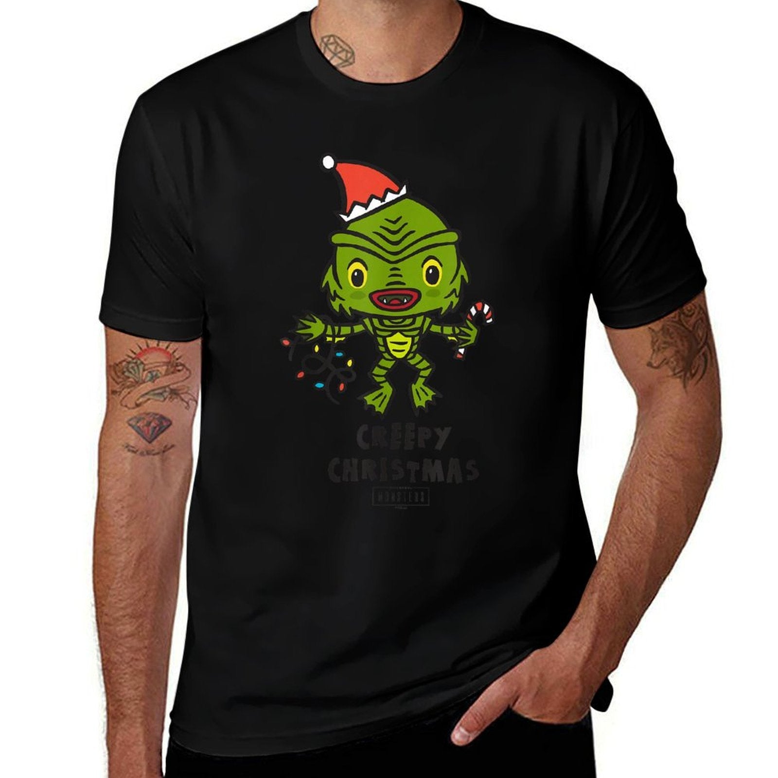 Universal Monsters Creature from The Black Lagoon Christmas  High-quality Stitching T-Shirt