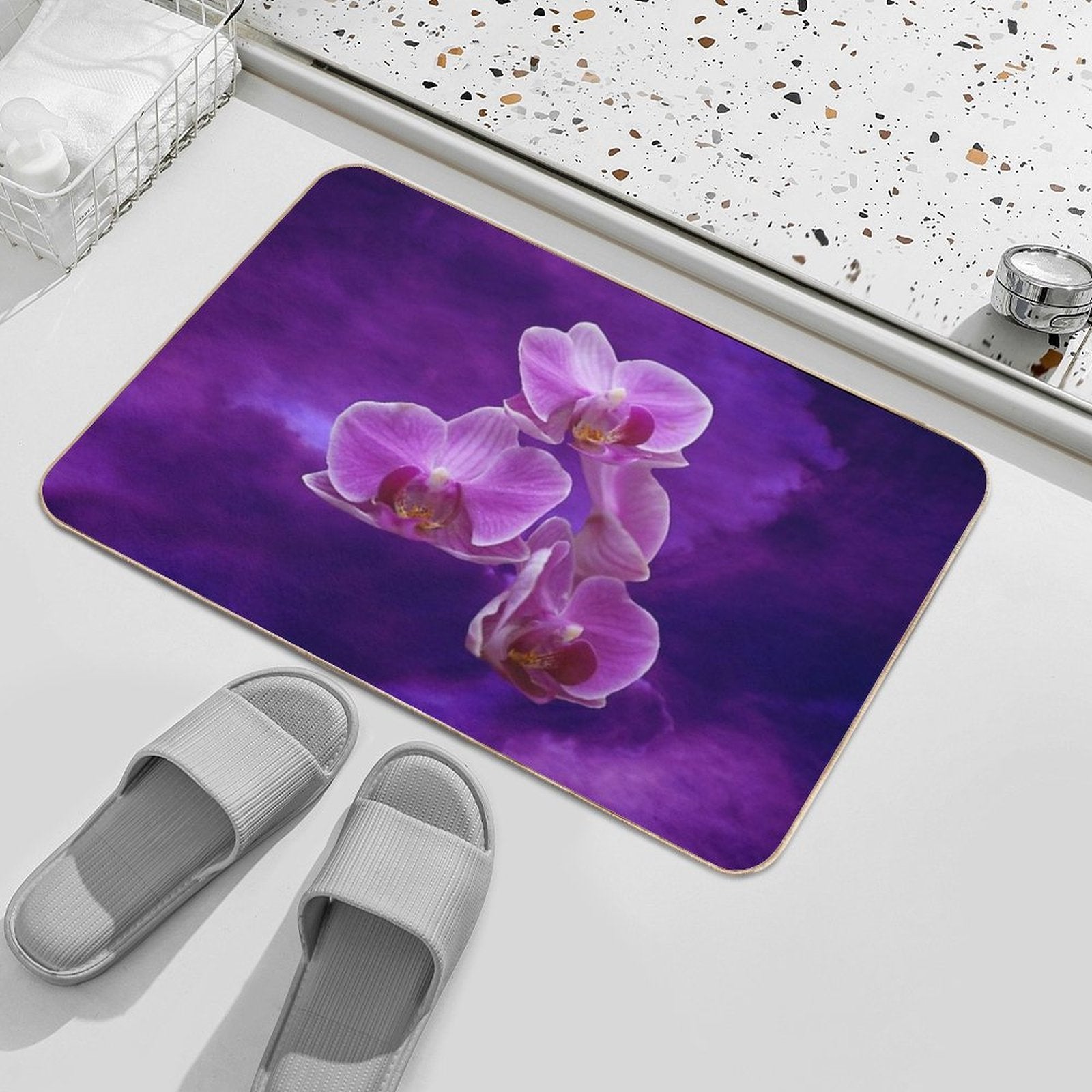 Purple Orchids  Fade-Resistant Bath Mat