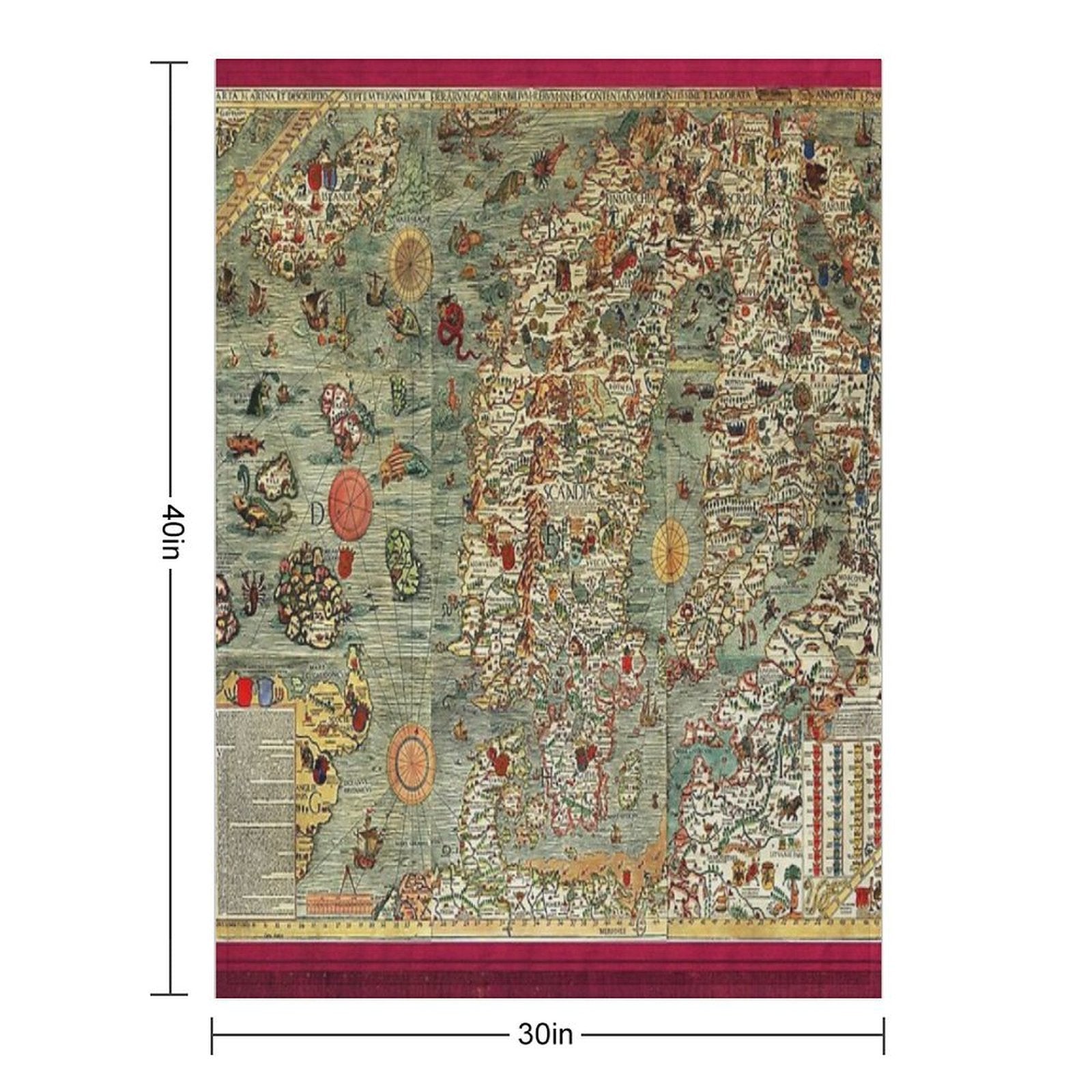 CARTA MARINA  1539 ANTIQUE MAP OF SEA CREATURES IN WATERS OF NORWAY AND ICELAND Sustainable Throw Blanket
