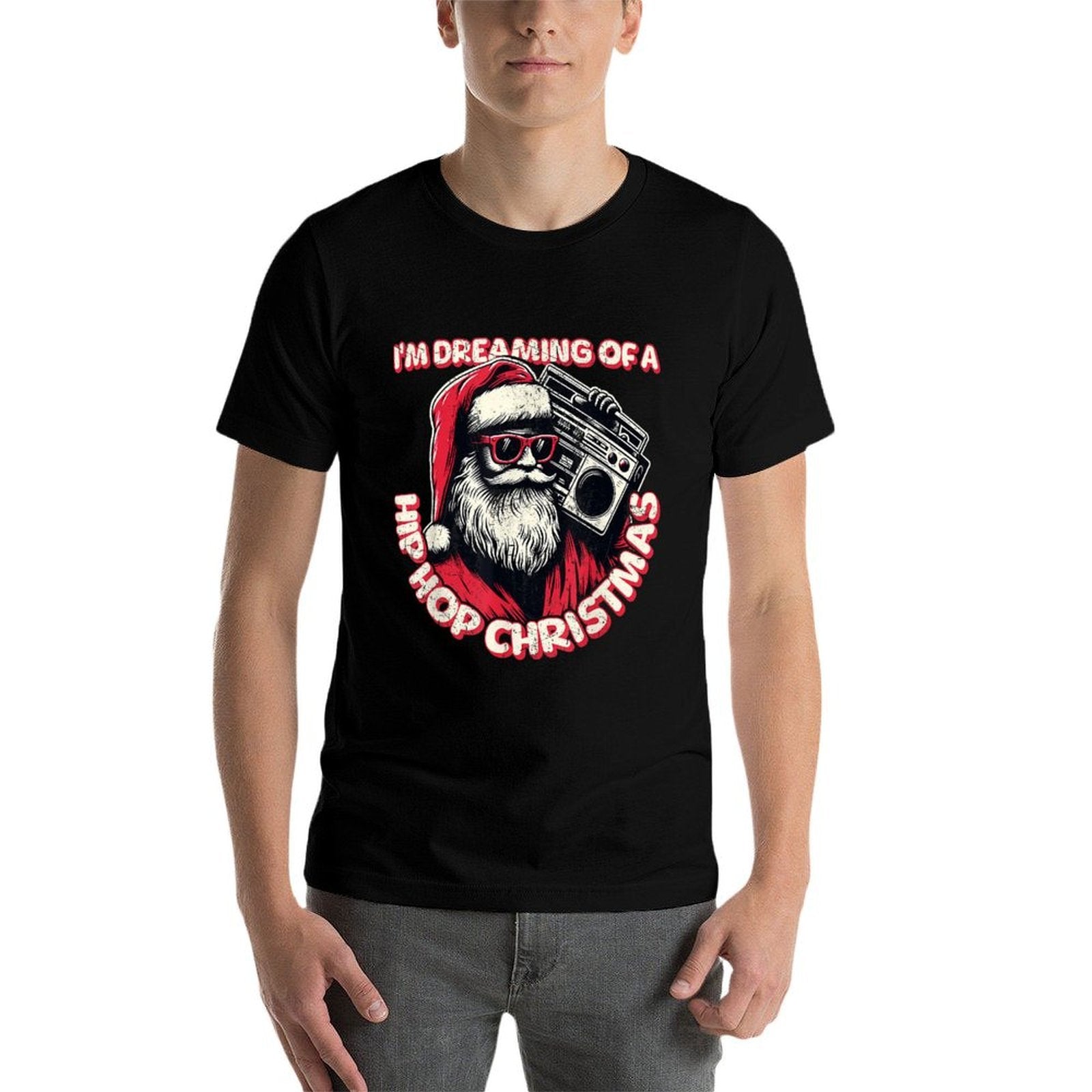 Hip Hop Christmas Santa with Boombox RB Holiday  Slim-fit Cut T-Shirt