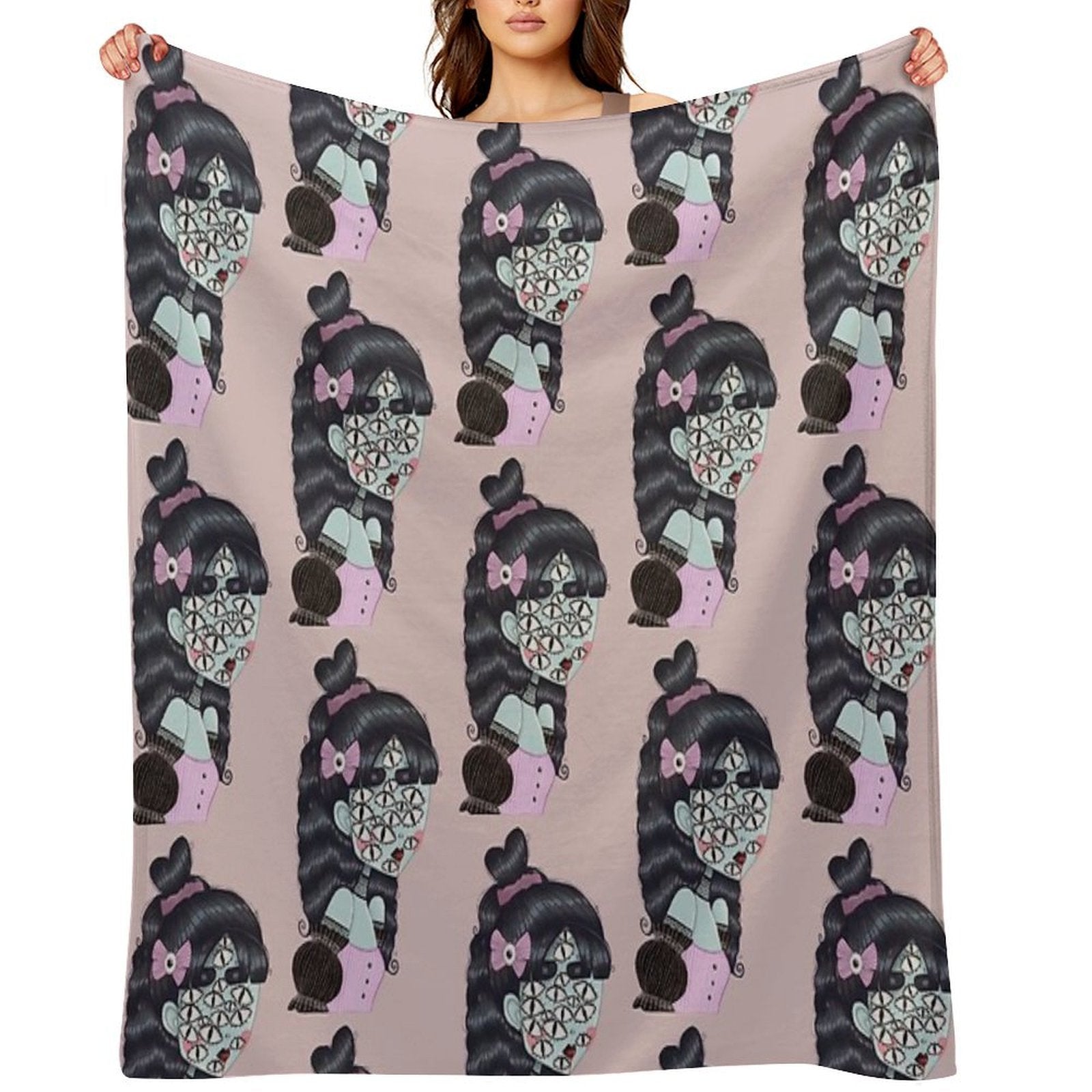 Pastel Goth Creature Illustration Easy Care Throw Blanket