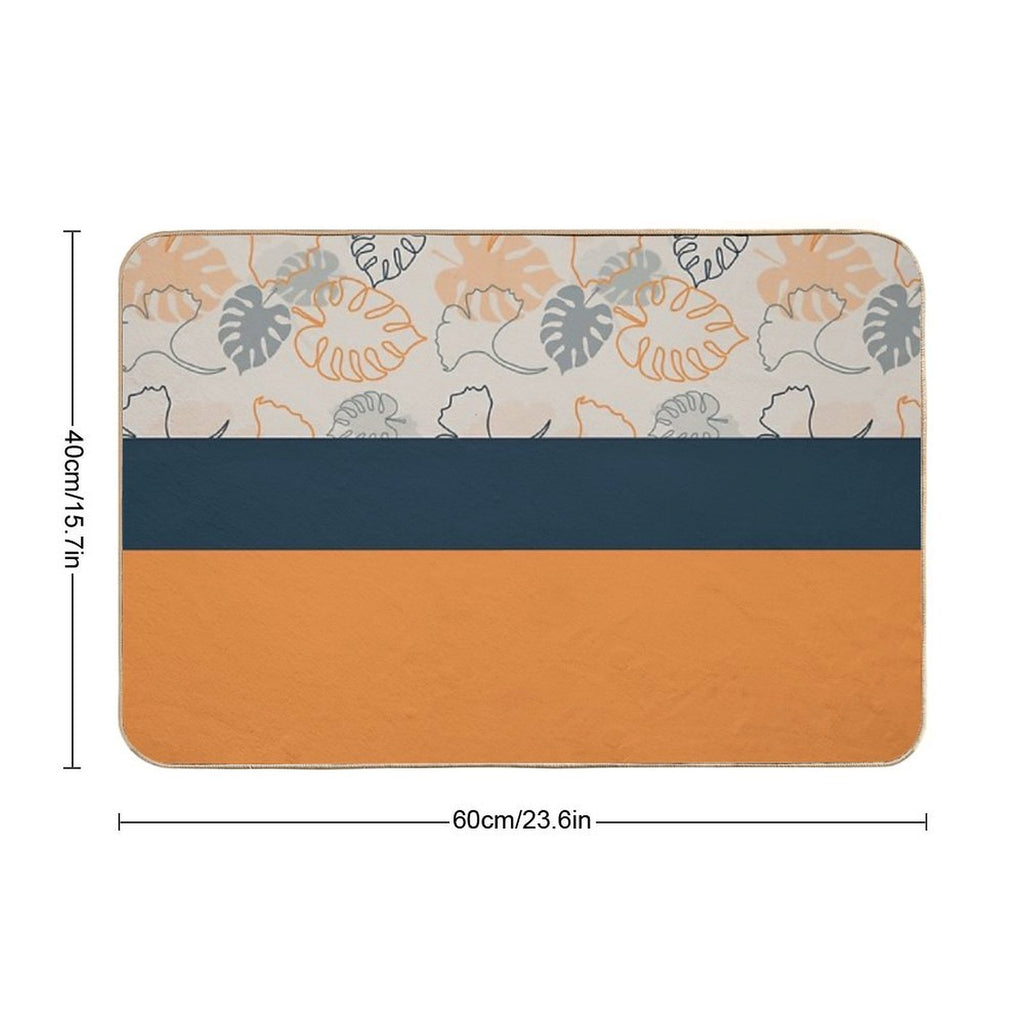 Autumn Leaves Are Dark Blue, Gray And Dark Yellow .  Fade-Resistant Bath Mat