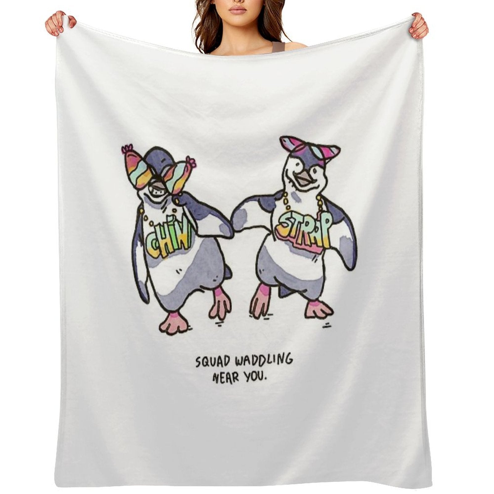 Chin N Strap Penguin Waddles Machine-washable Throw Blanket