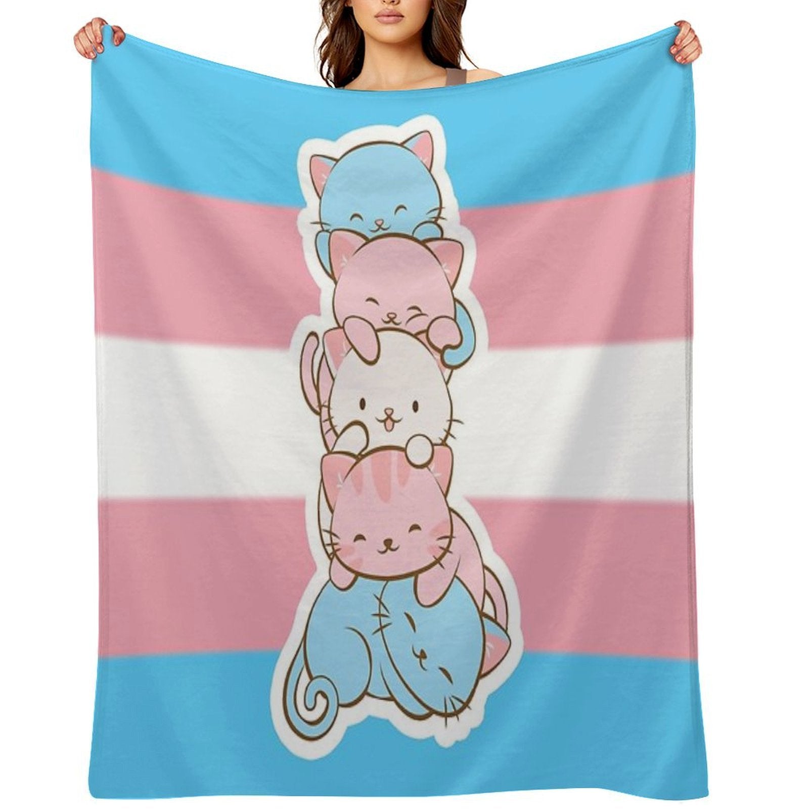 Transgender Pride Flag Cute Kawaii Cats Subtle LGBTQ Trans Pride Quick-dry Throw Blanket