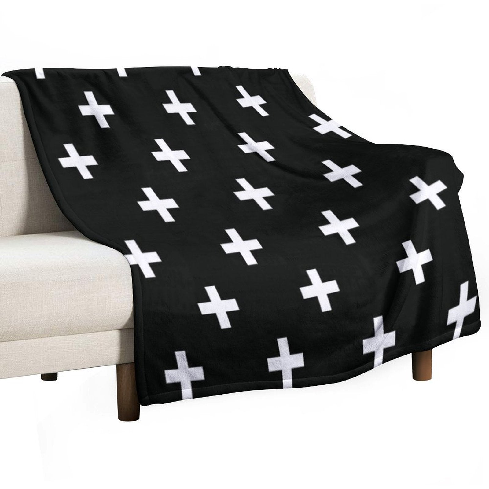 Black And White Swiss Cross Pattern Durable Throw Blanket