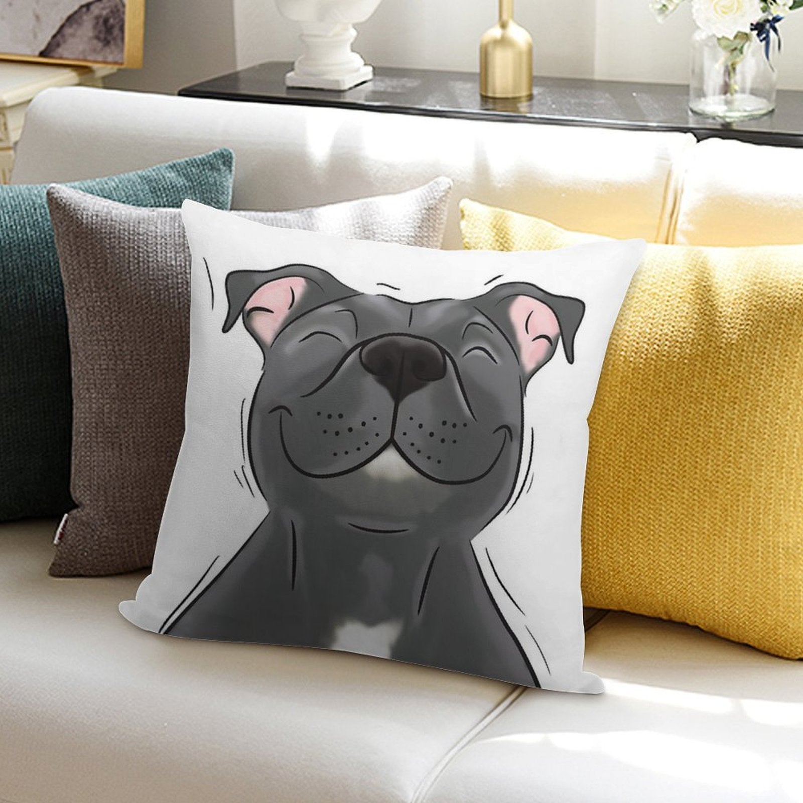 Smiling Blue Staffy Dog (stafford) Staffy Love Soft High-Density Material Throw Pillow