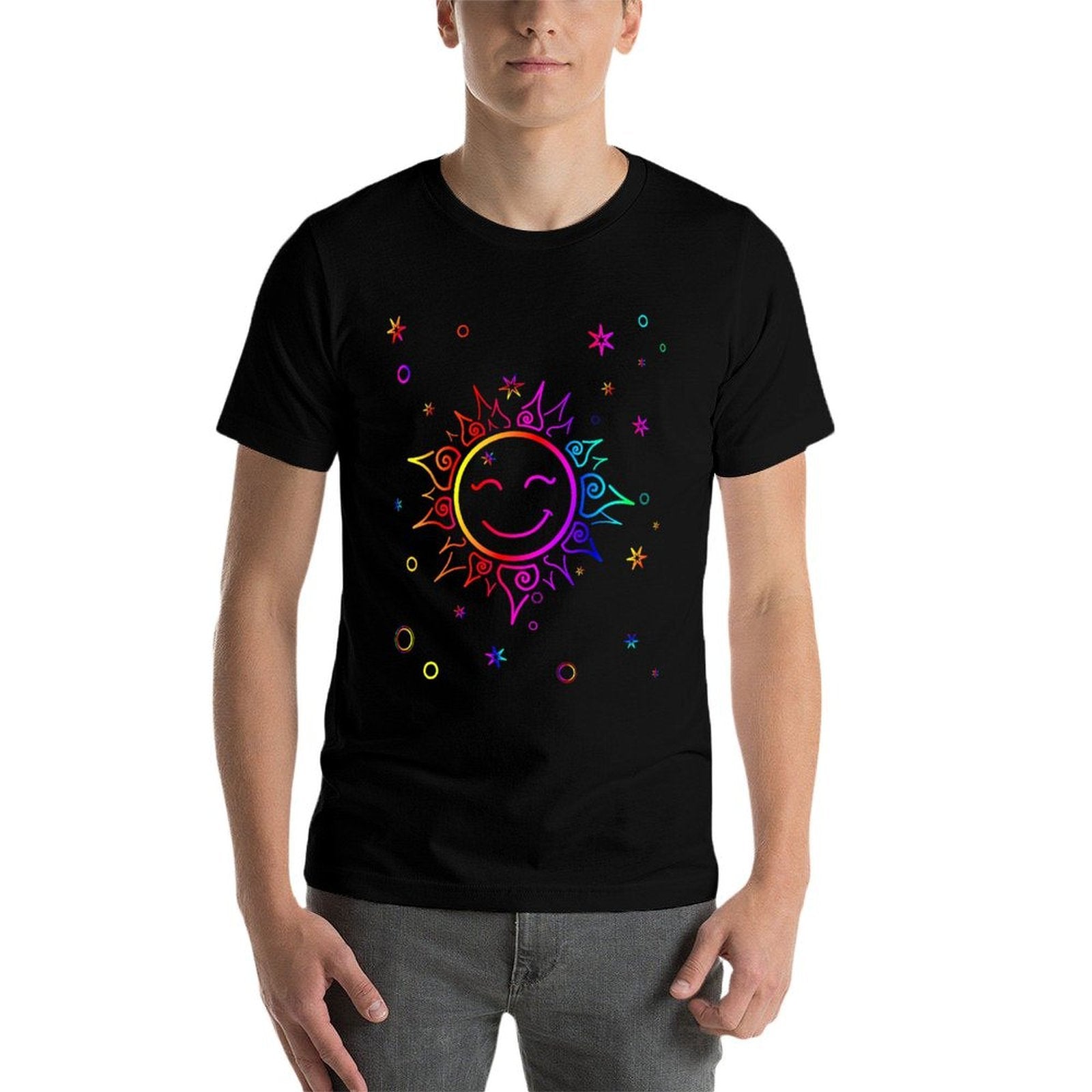 Colorful Stars Sun Rainbow Gradient  Cotton T-Shirt