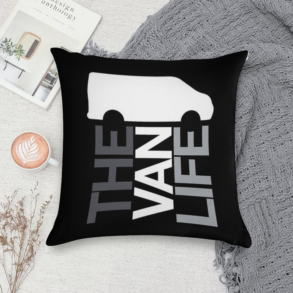 The Van Life Logo  Greyscale Soft Shrink-Resistant Throw Pillow