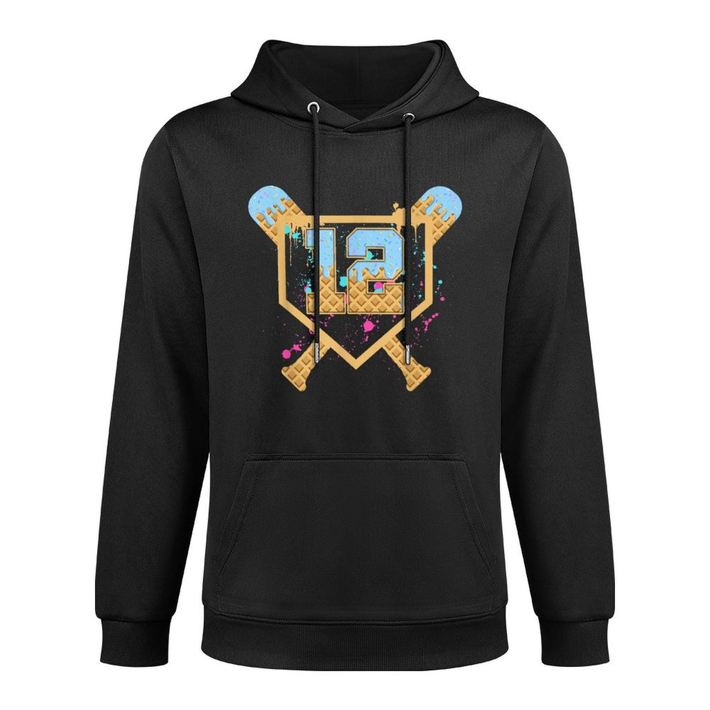 Baseball 12 Year Old Ice Cream Drip 12th Birthday Number 12 Shrink-Resistant Hoodie