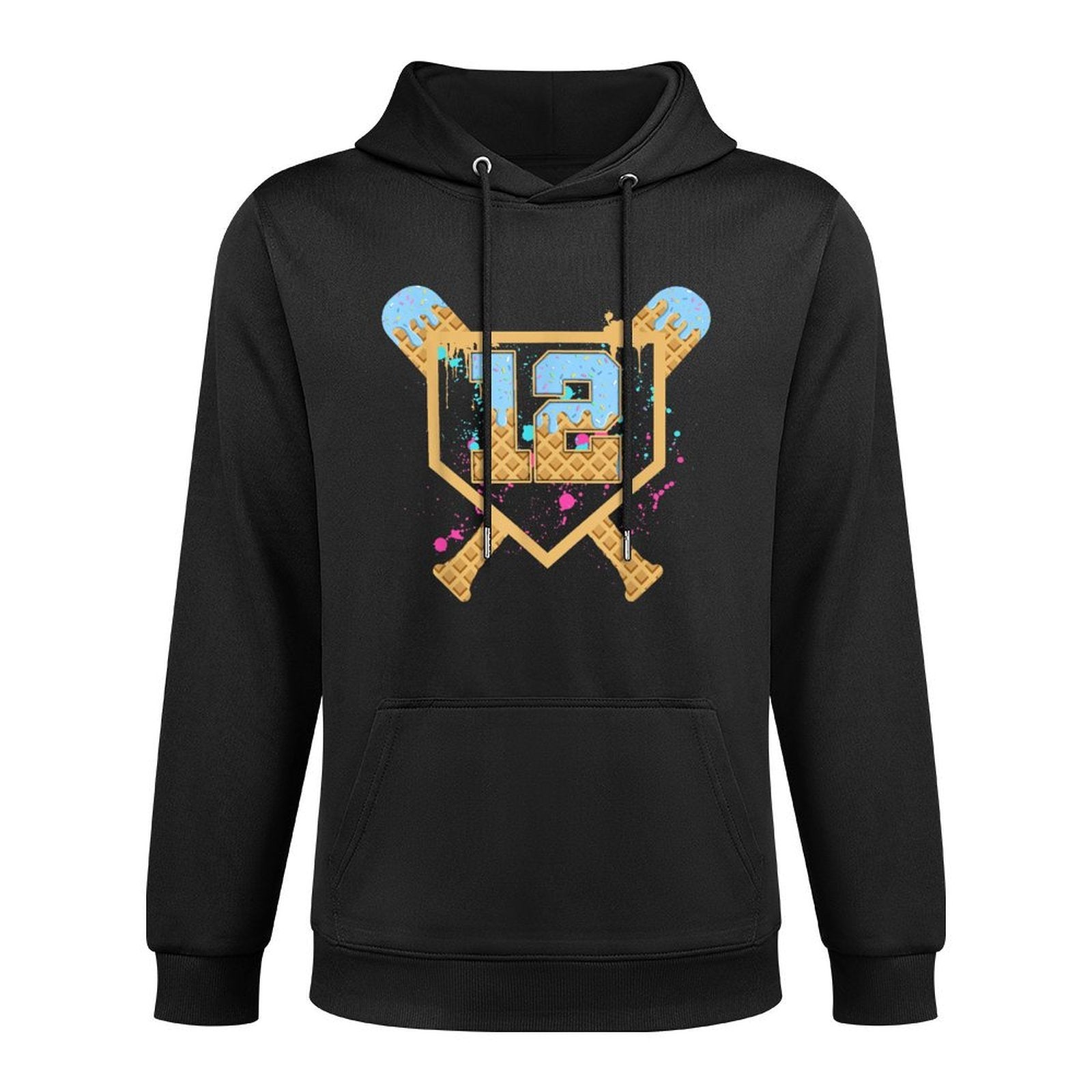 Baseball 12 Year Old Ice Cream Drip 12th Birthday Number 12 Shrink-Resistant Hoodie