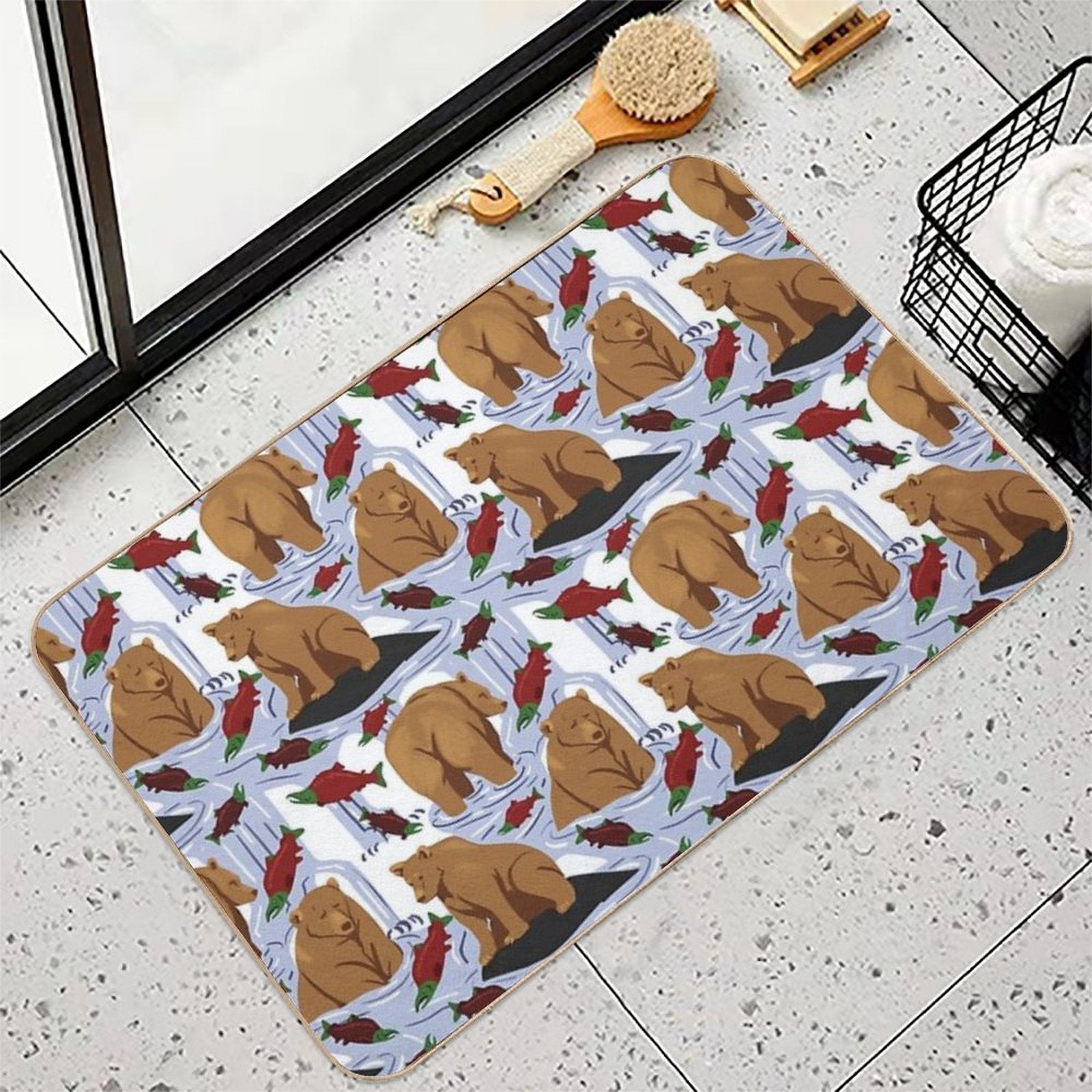 Katmai Bears Repeating Pattern  Stain-Proof Bath Mat