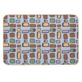 Colorful Retro Mid Century Aesthetic Squares Geometric Pattern Gray Blue & Brown  High-Traffic Bath Mat