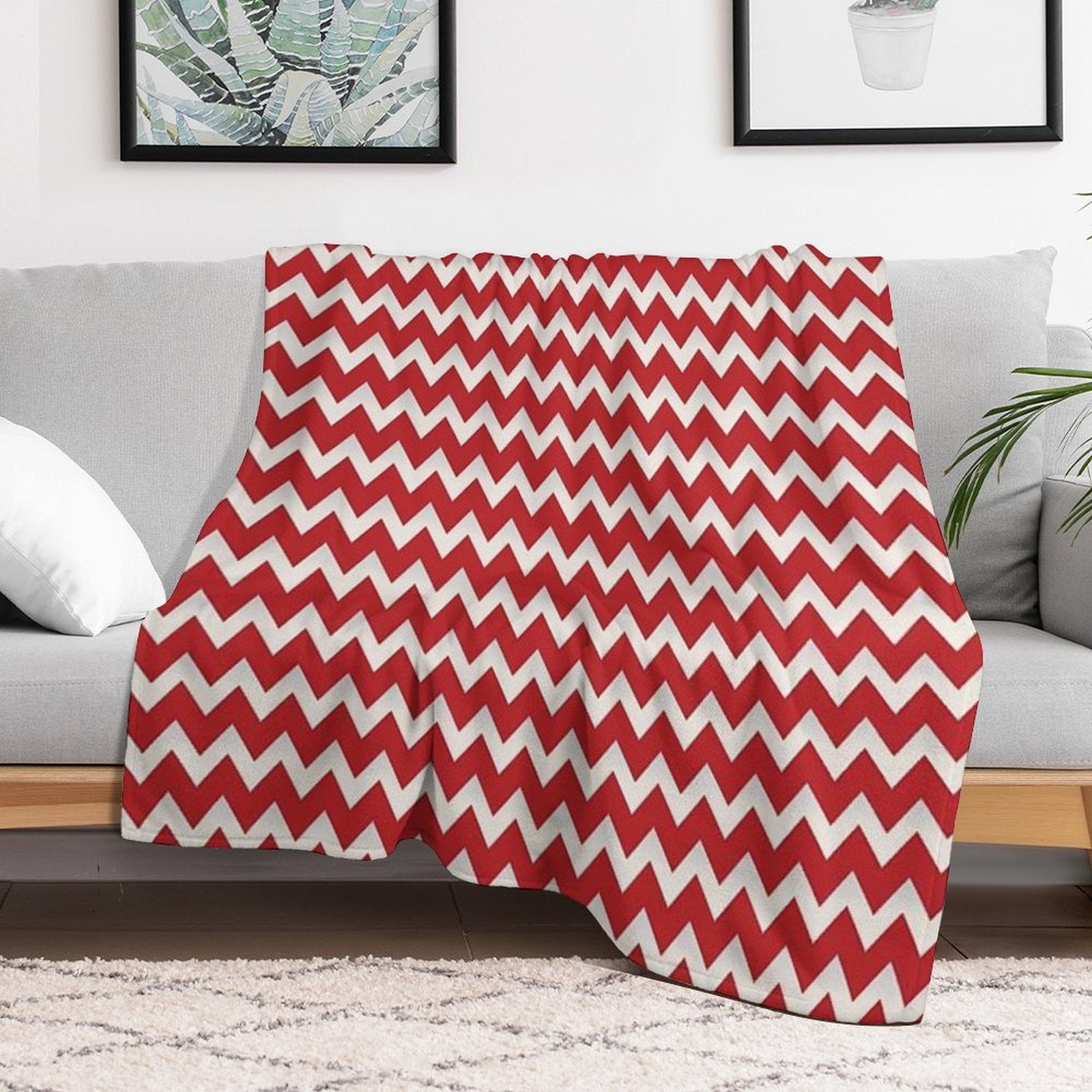 Pretty Simple Chevron Stripes Red And White Shadow Easy Care Throw Blanket