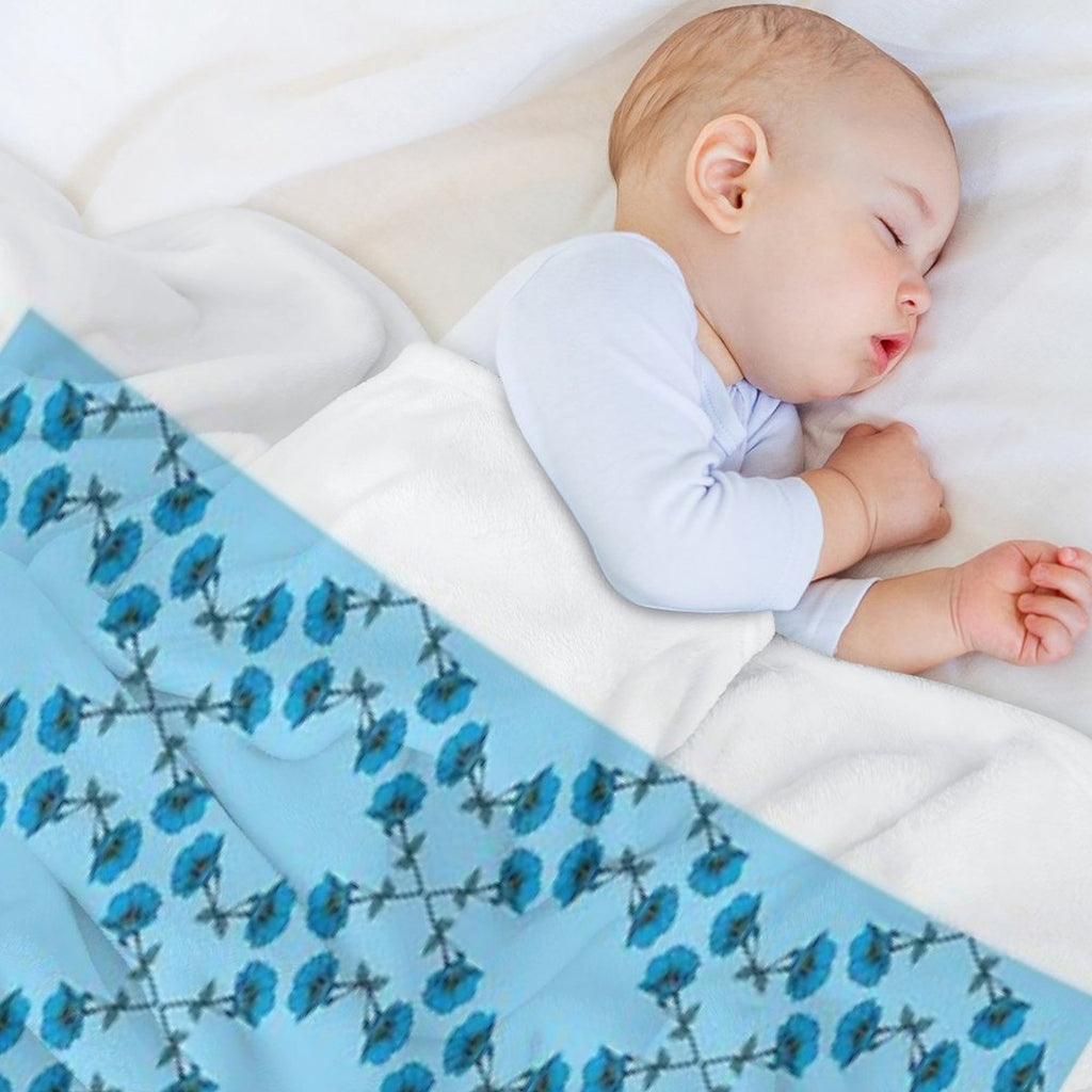 Vibrant Sky Blue Flower Pattern Machine-washable Throw Blanket