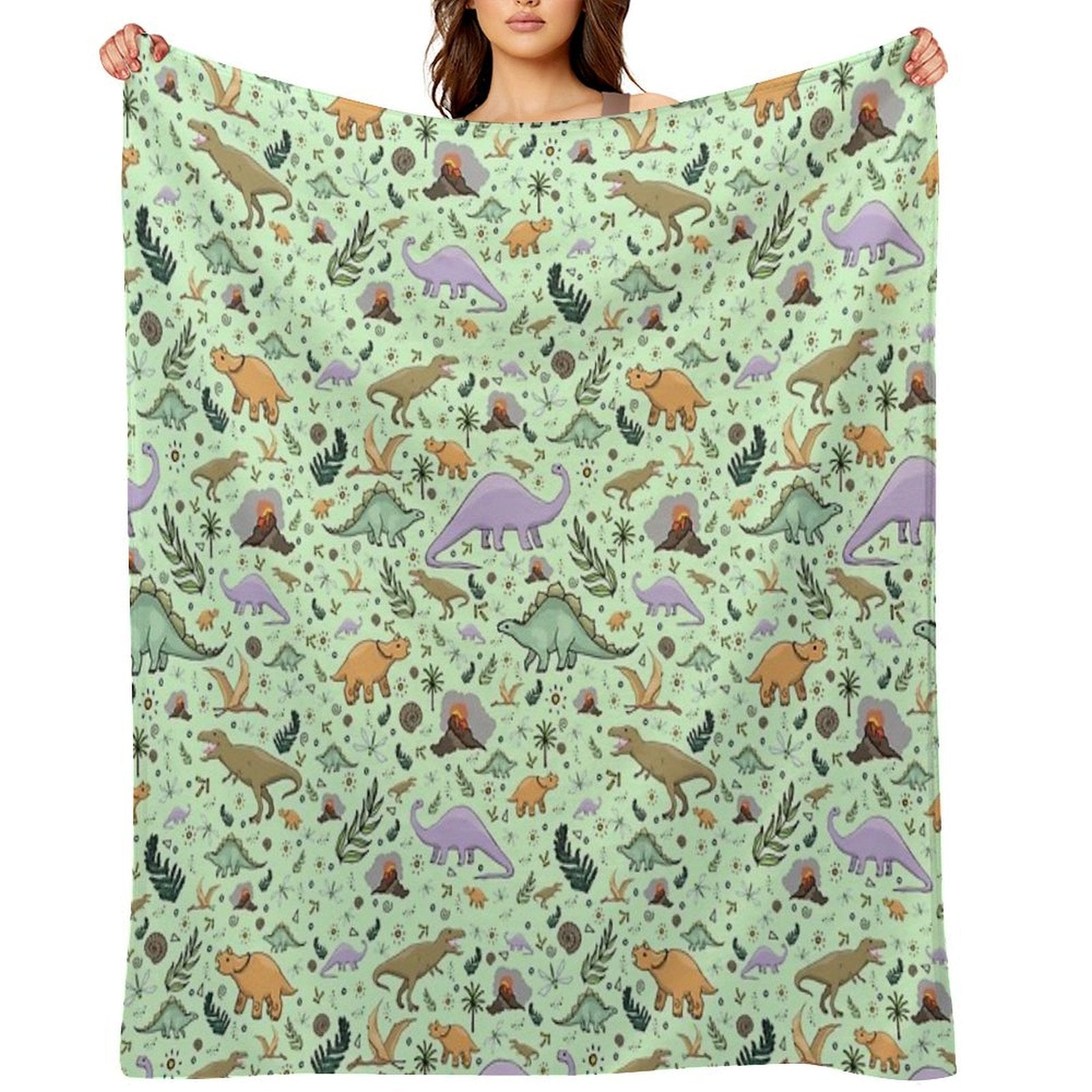 Dinosaurs in Green Anti-pilling Throw Blanket