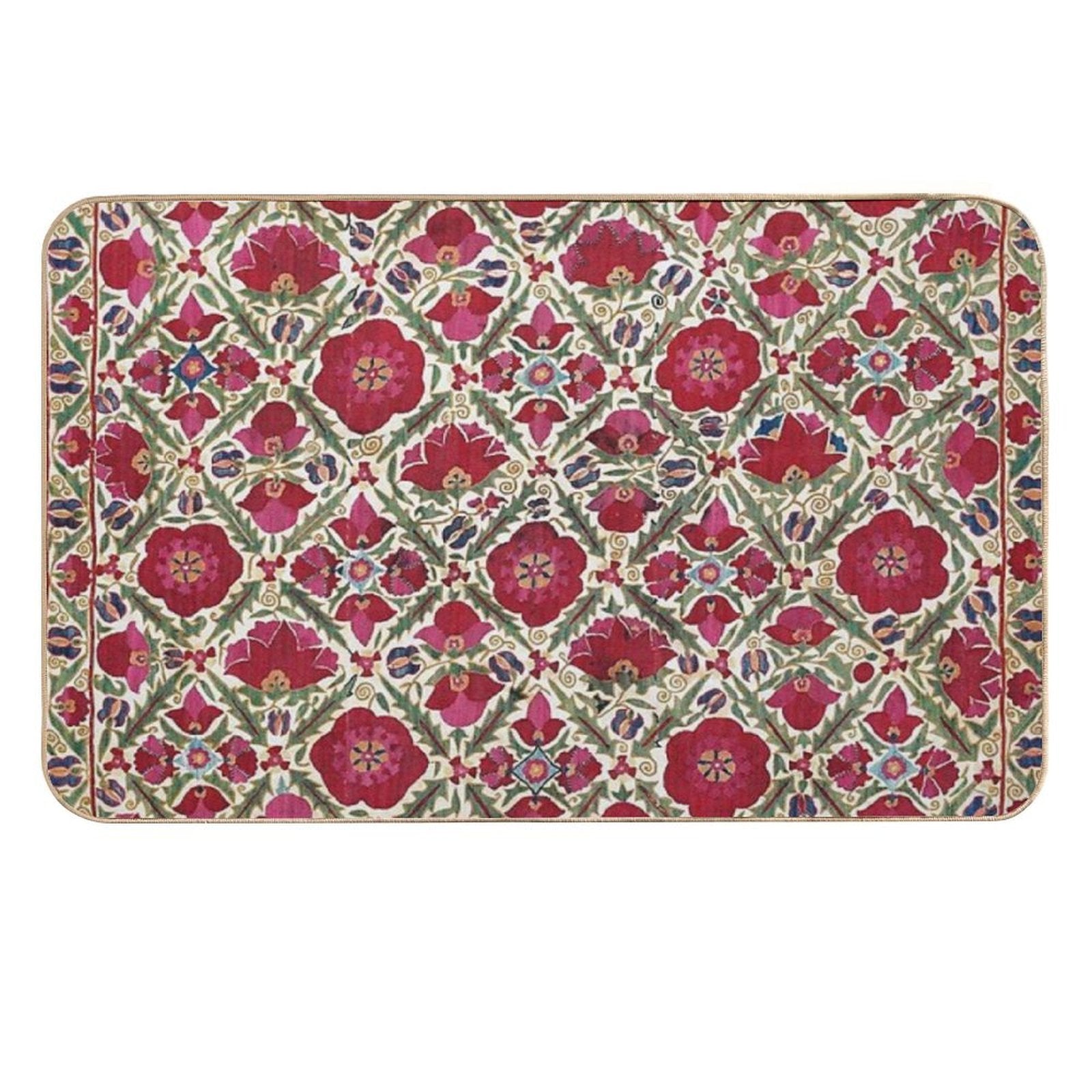 Bokhara Nim Suzani  Antique Uzbek Embroidery Print  Toxin-Free Bath Mat
