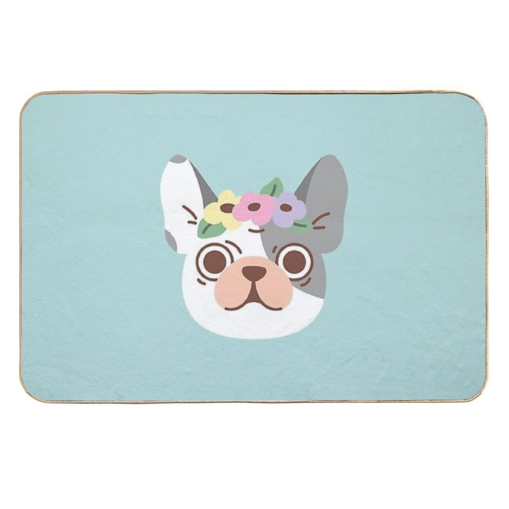 French Bulldog And Flowers  Fade-Resistant Bath Mat