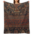 Boho Chic Dark III  17th Century Colorful Medallion Red Blue Green Brown Ornate Accent Rug Pattern Gift-ready Throw Blanket