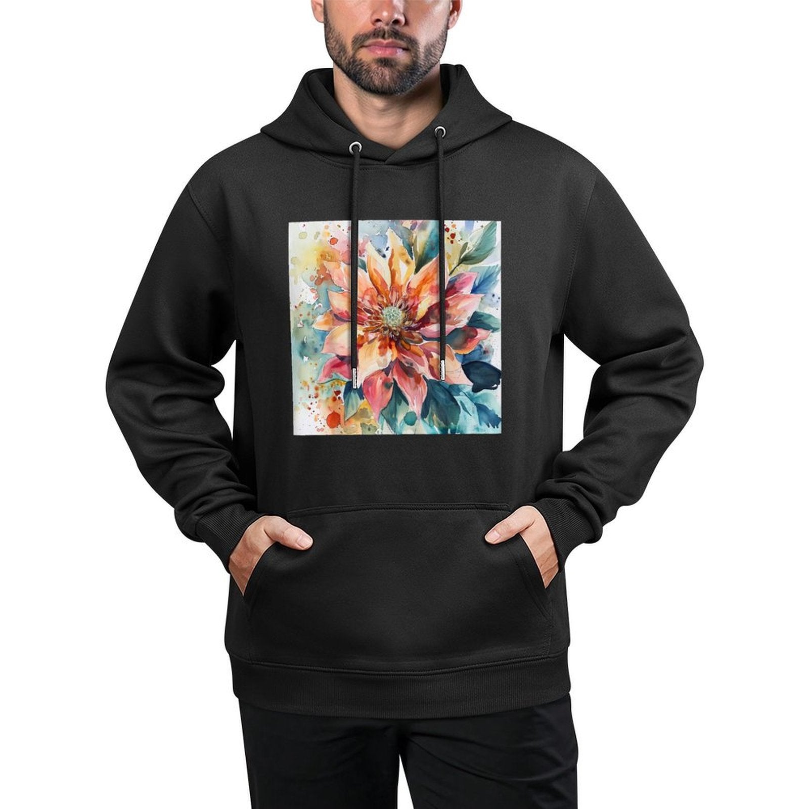 Watercolor Boho Flower Easy Care Hoodie