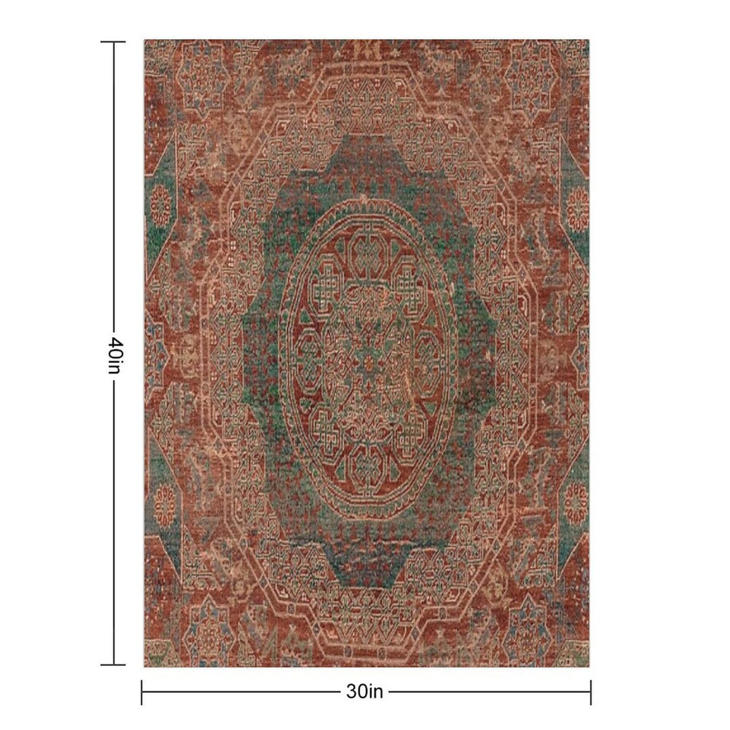 Bohemian Medallion I  15th Century Old Distressed Red Green Colorful Ornate Accent Rug Pattern Eco-conscious Throw Blanket