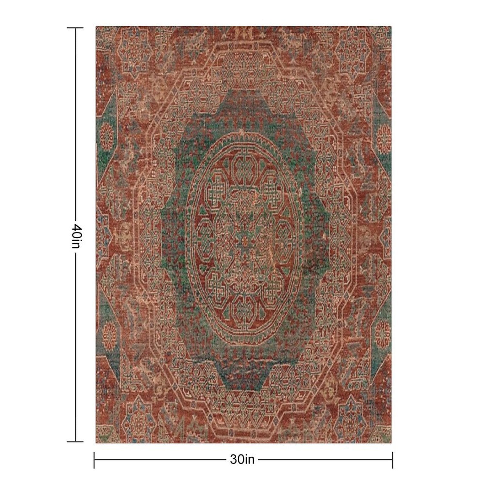 Bohemian Medallion I  15th Century Old Distressed Red Green Colorful Ornate Accent Rug Pattern Eco-conscious Throw Blanket