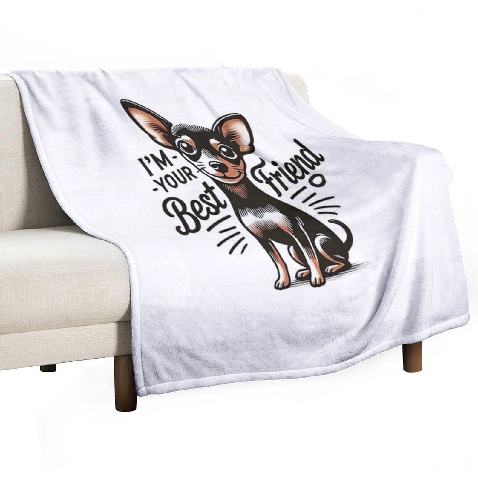 Anime Style Miniature Pinscher T-Shirt 'I'm Your Best Friend' Design Sustainable Throw Blanket