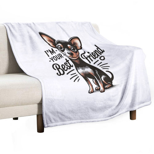 Anime Style Miniature Pinscher T-Shirt 'I'm Your Best Friend' Design Sustainable Throw Blanket