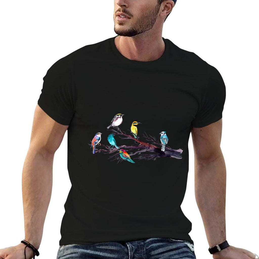 Bird Watching Birder Bird Lover Birds Perched On Tree Branch  Odor-resistant T-Shirt