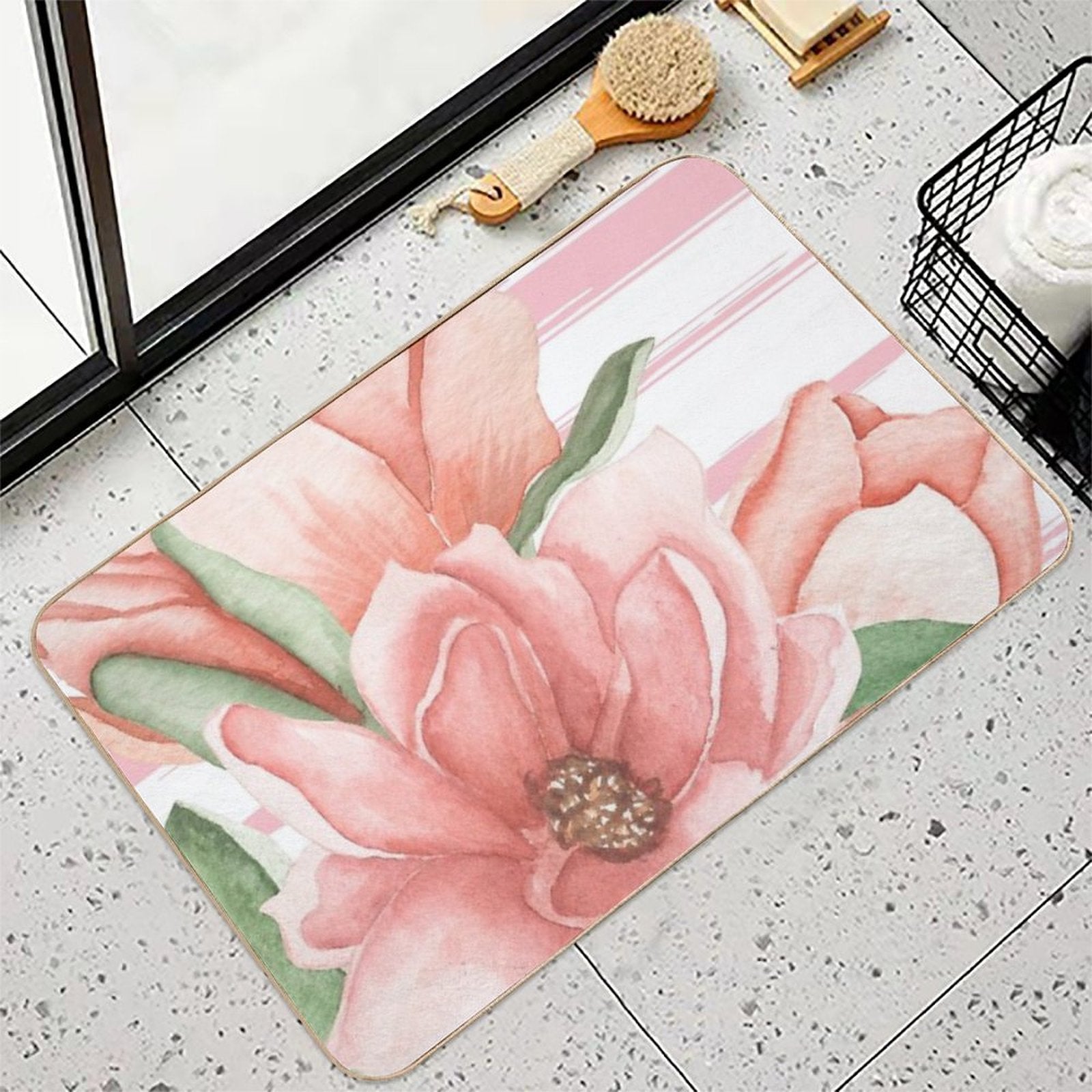 Large Print Floral Design  Long-Lasting Bath Mat