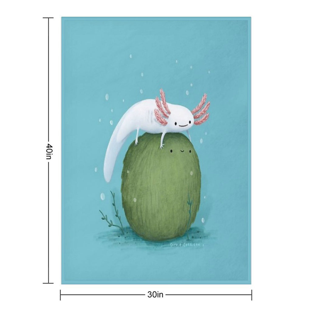 Axolotl on A Mossball Velvety-soft Throw Blanket