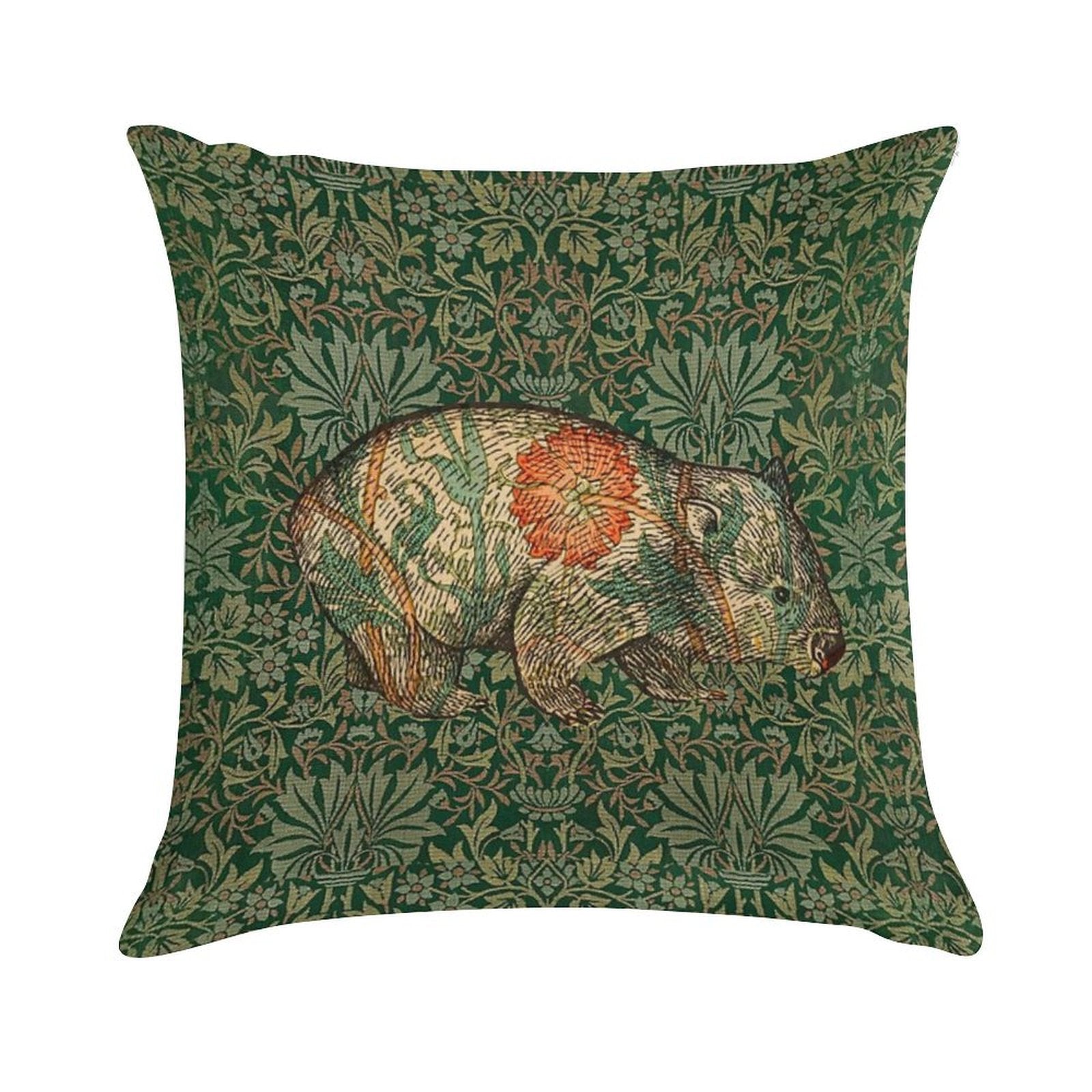Rossetti's Wombat in Green Flower Garden Soft Multiple Sizes Throw Pillow