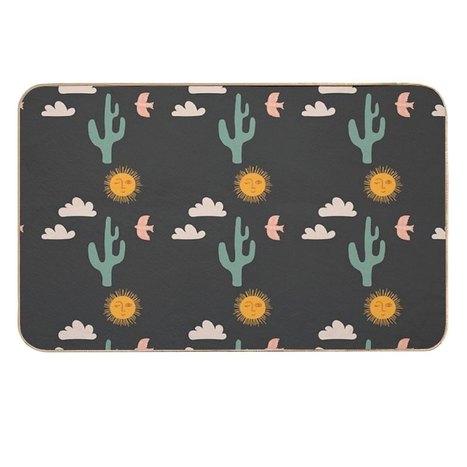 Boho Aesthetic Landscape Southwest Cactus And Sun - Charcoal Background  Eco-Friendly Bath Mat