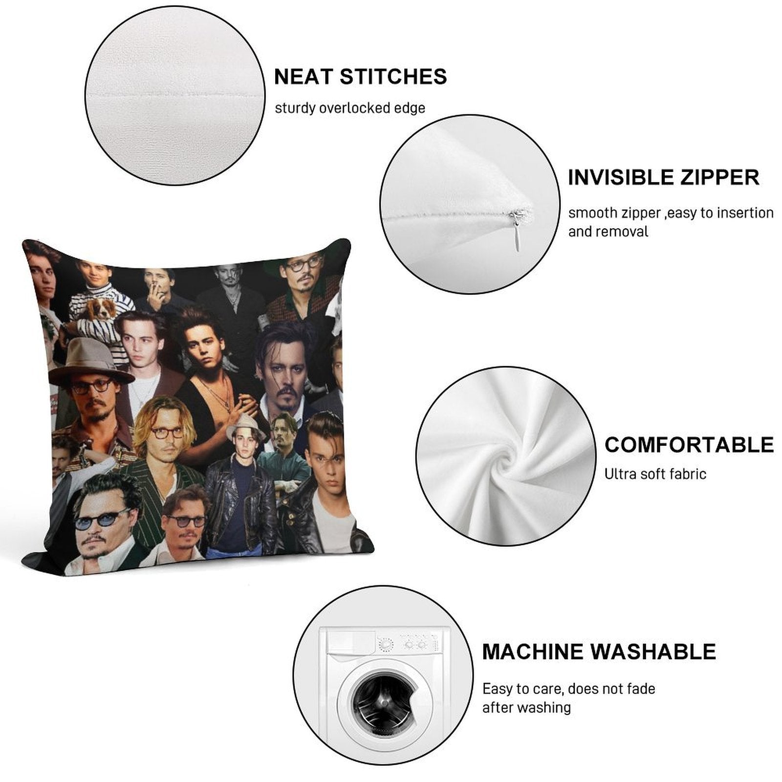 Johnny Depp Sexy Collage Soft Skin-Friendly Throw Pillow