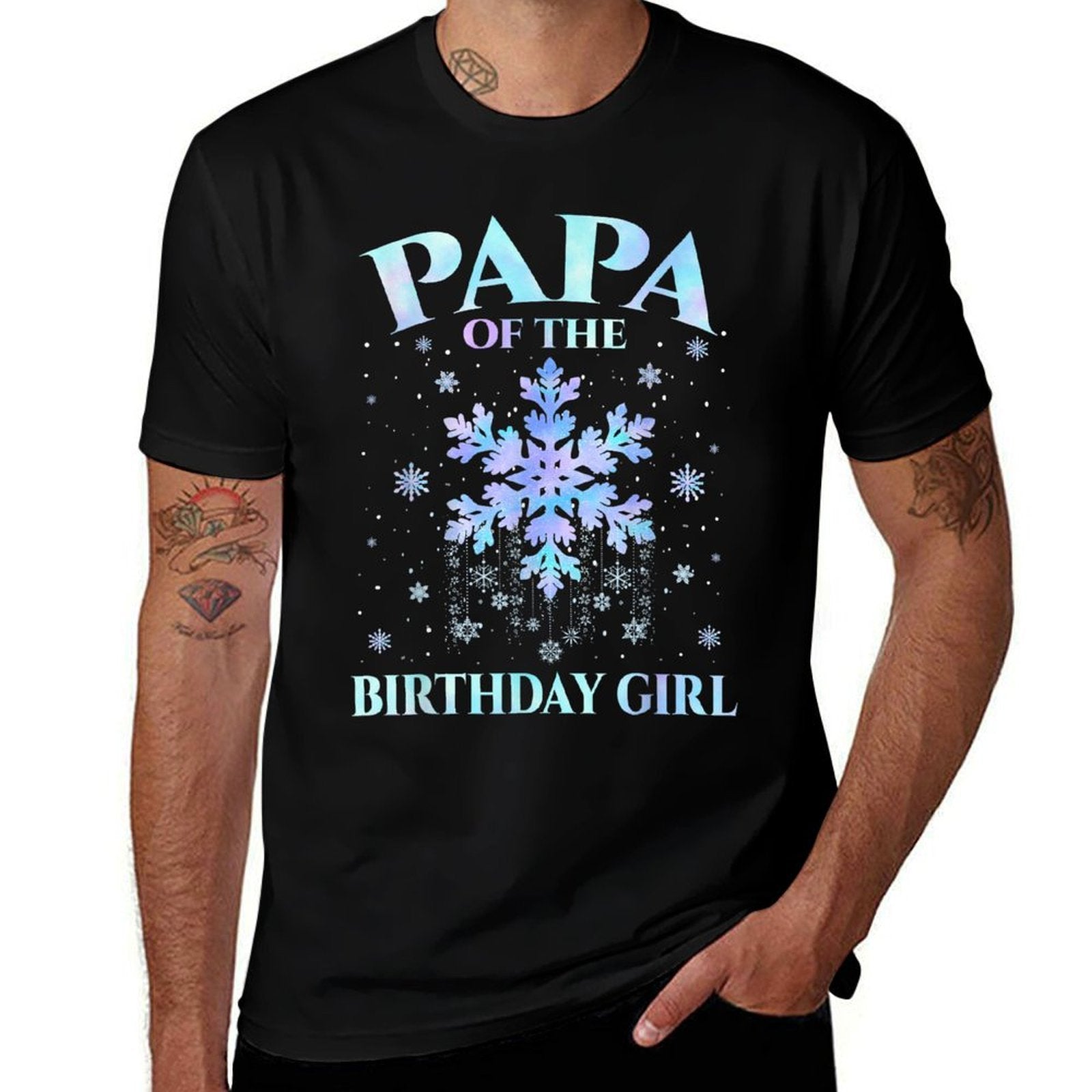 Papa of The Birthday Girl Snowflakes Family Winter Party  Wrinkle-resistant T-Shirt