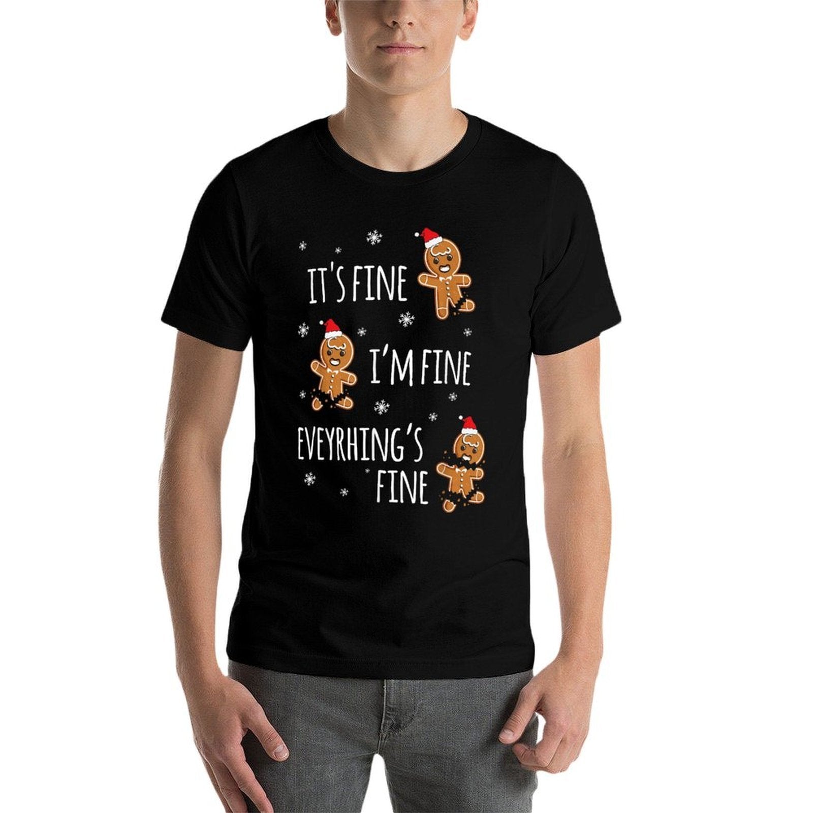Funny Gingerbread Man Christmas CO Unisex Adult Small Black Crew Neck Classic Fit Christmas  Breathable T-Shirt