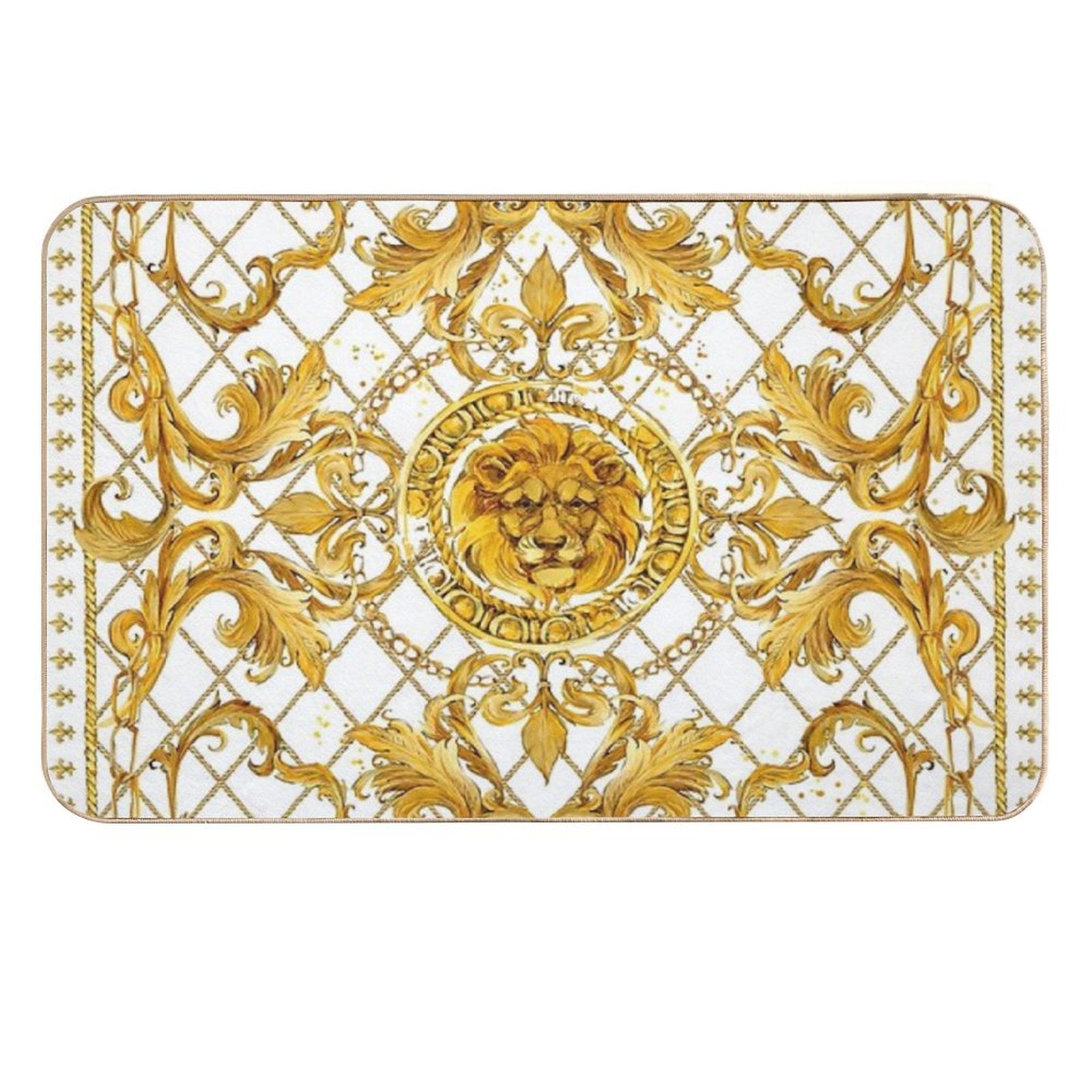Golden Lion And Damask Ornament.  Non-Slip Bath Mat