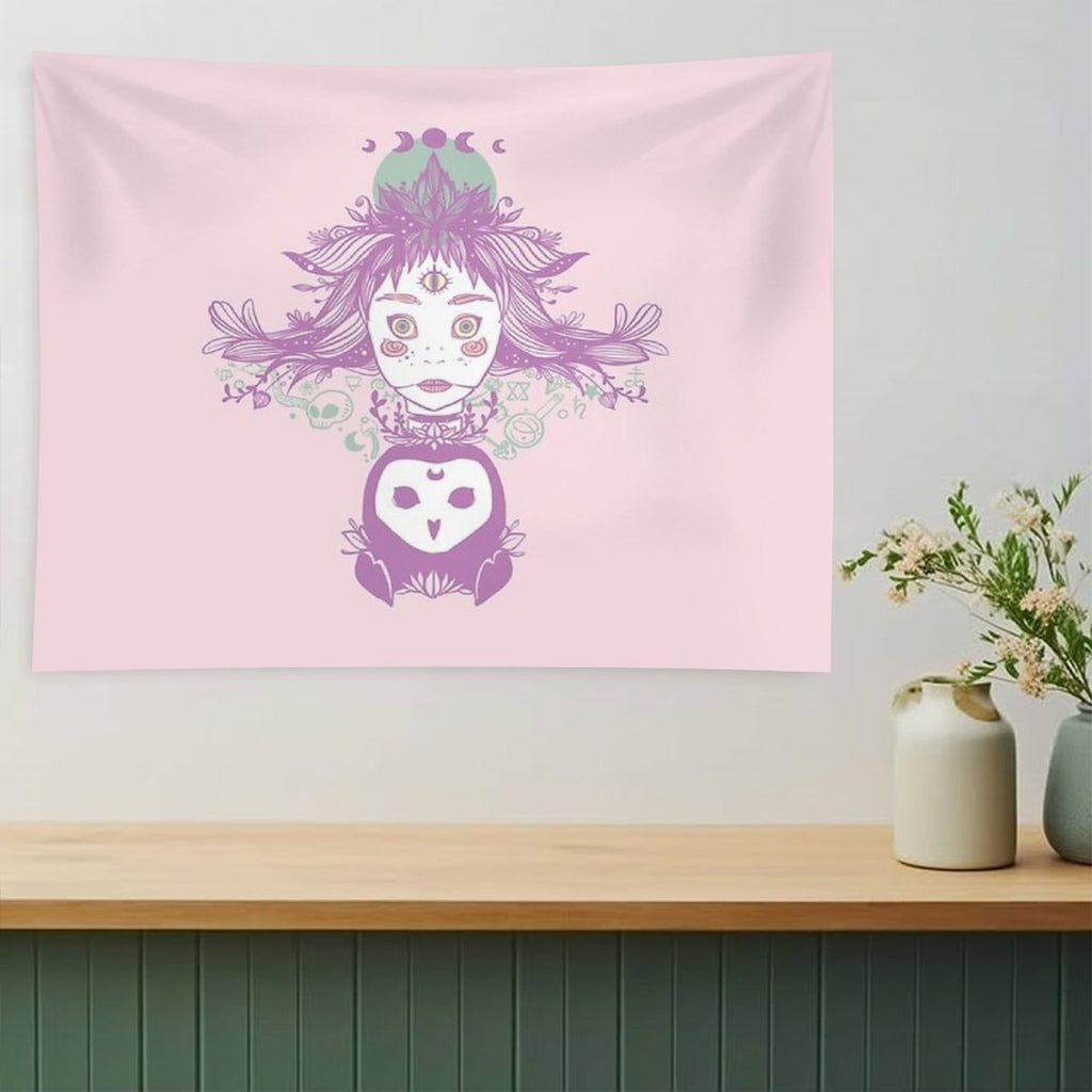Third Eye Witch With Owl Fantasy Art Tapestry