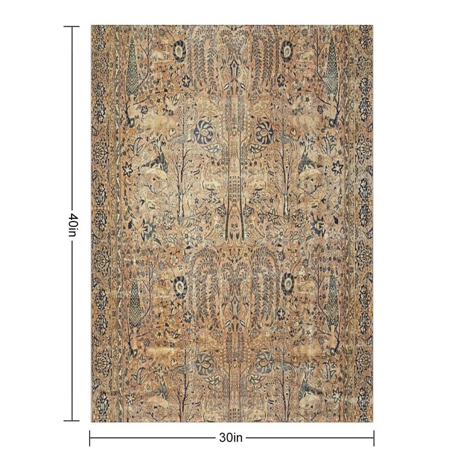 Antique Persian Kirman Garden Rug with Animals Print Durable Throw Blanket