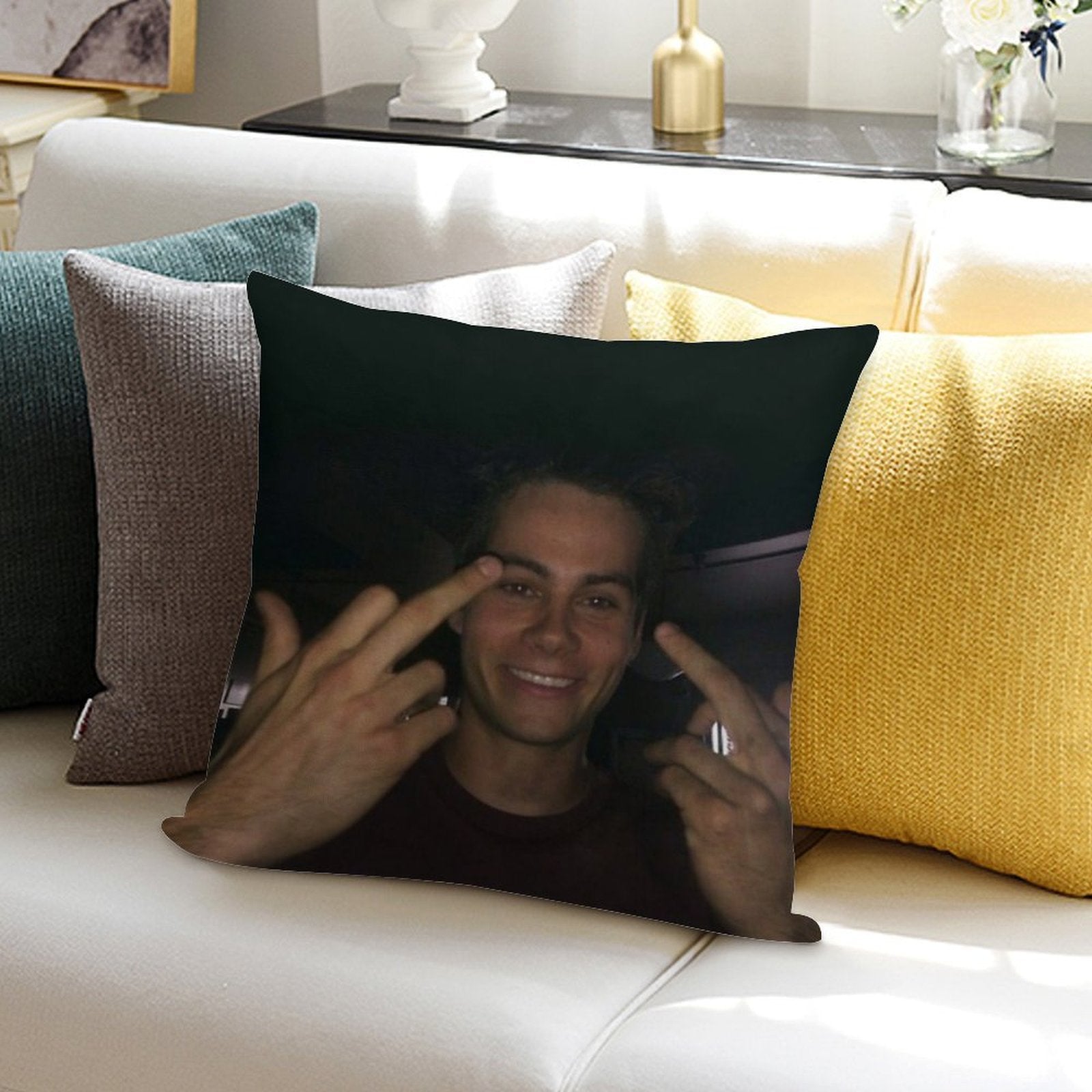 Dylan O’brien Middle Fingers Soft Shrink-Resistant Throw Pillow
