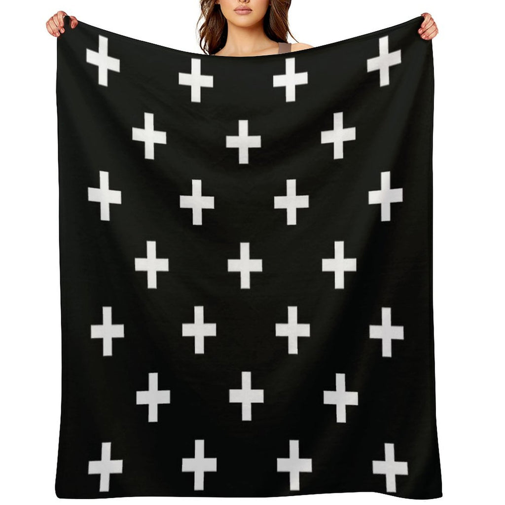 Black And White Swiss Cross Pattern Durable Throw Blanket
