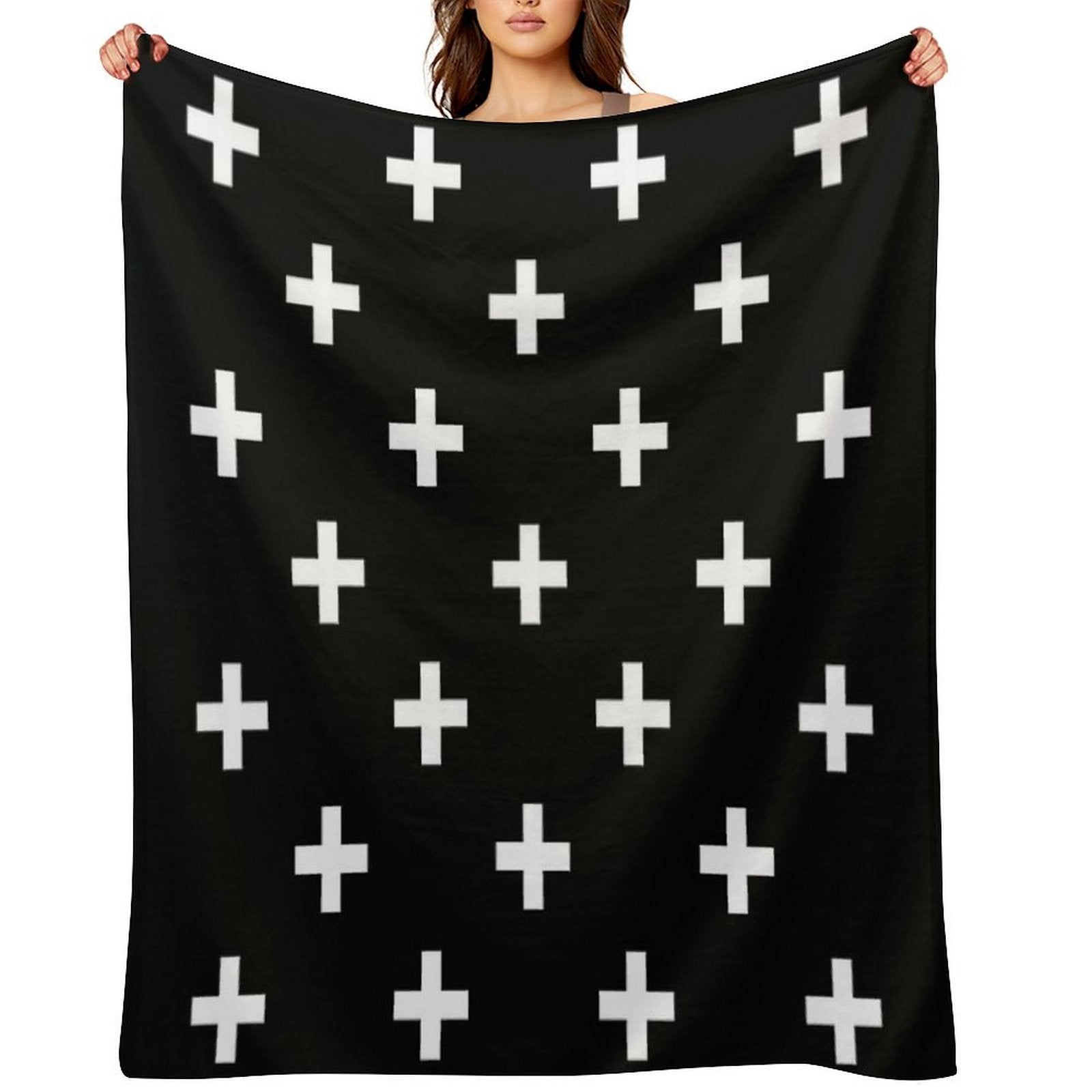 Black And White Swiss Cross Pattern Durable Throw Blanket