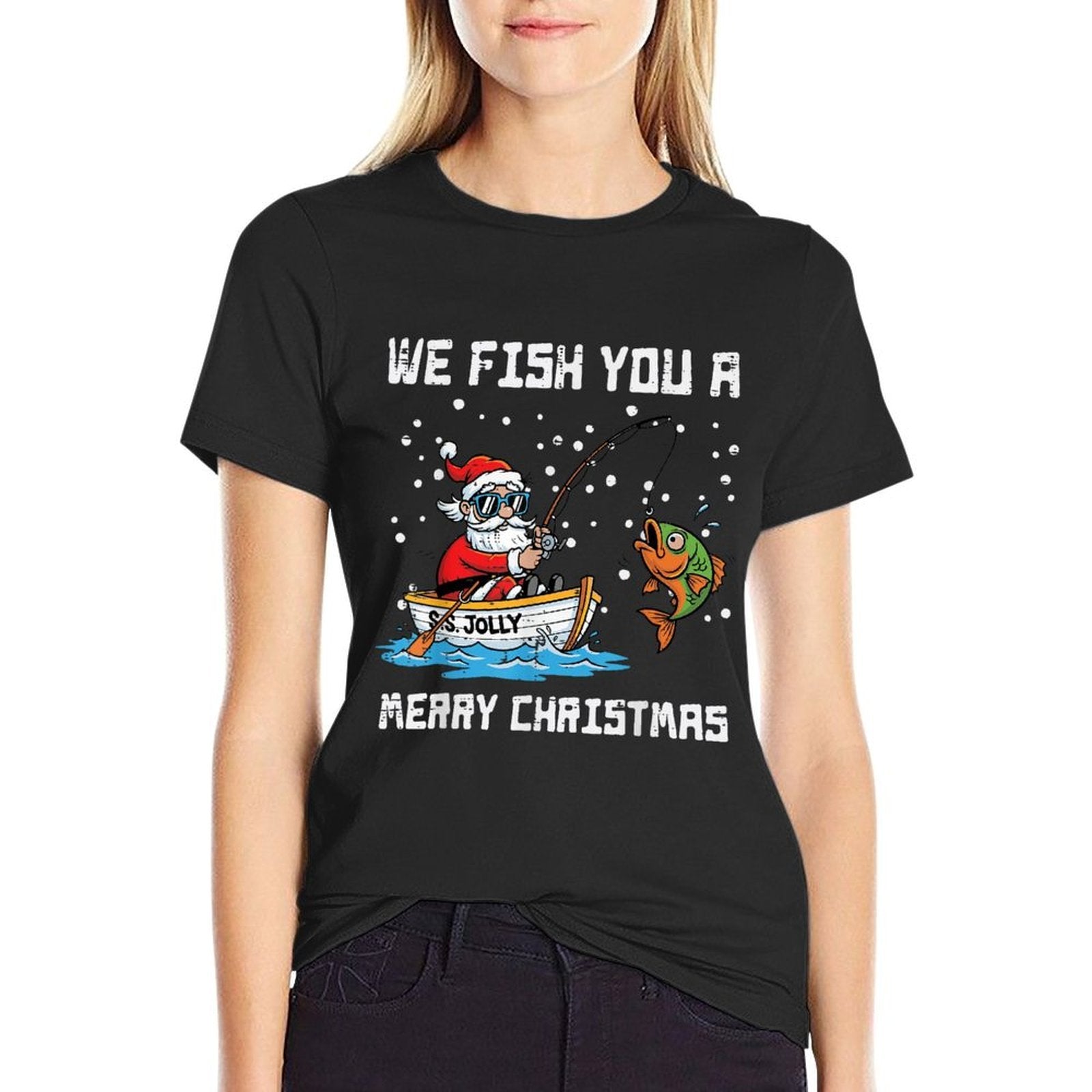 We Fish You Merry Christmas Santa Funny Xmas Men Women Kids  Moisture-wicking T-Shirt