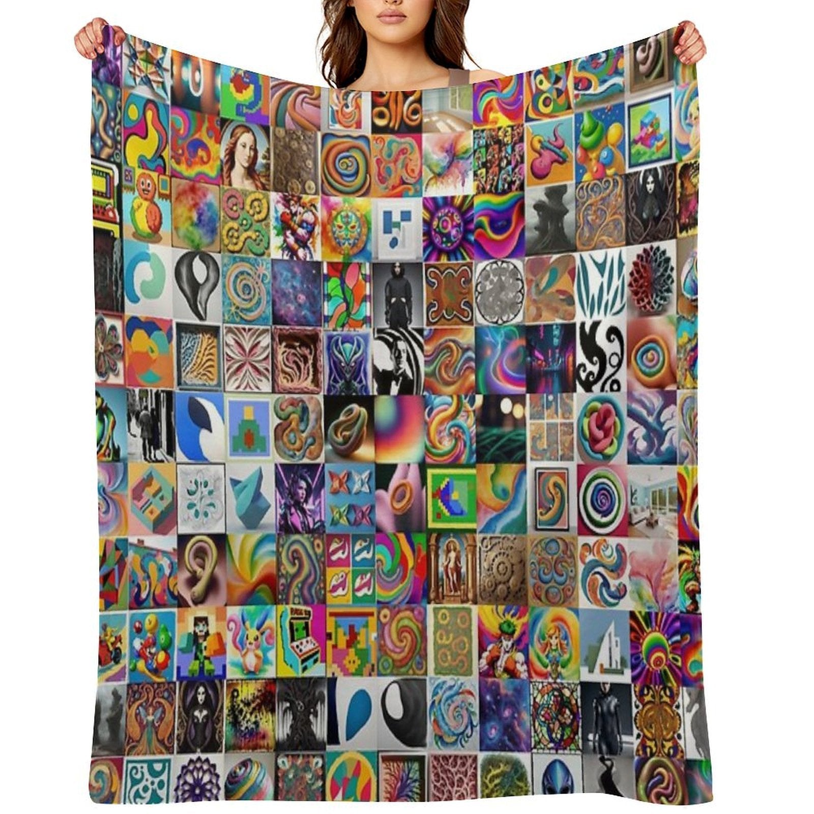 Stable Diffusion -  Grid from A Color Painting in The Biomorphic Movement. Gift-ready Throw Blanket