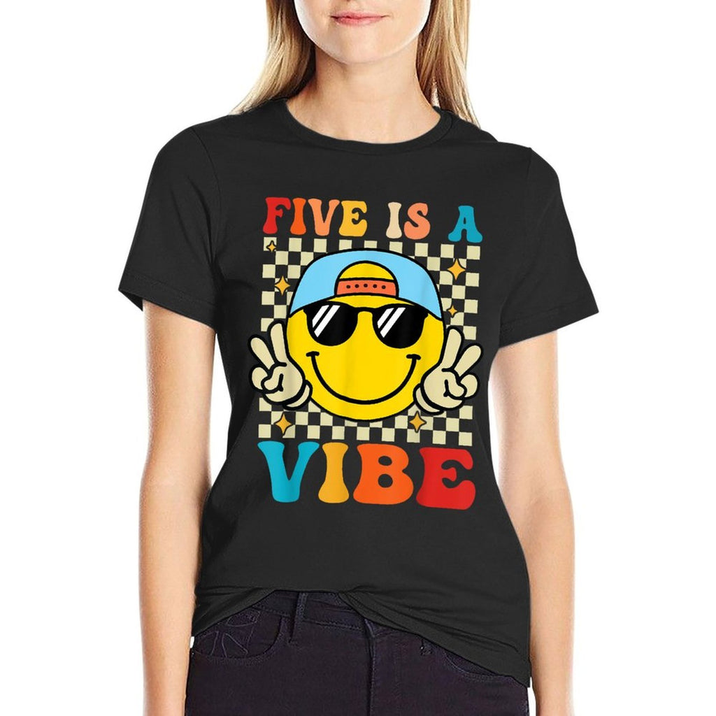 Five Is A Vibe 5th Birthday Groovy Boys Girls 5 Years Old  Polyester Blend T-Shirt