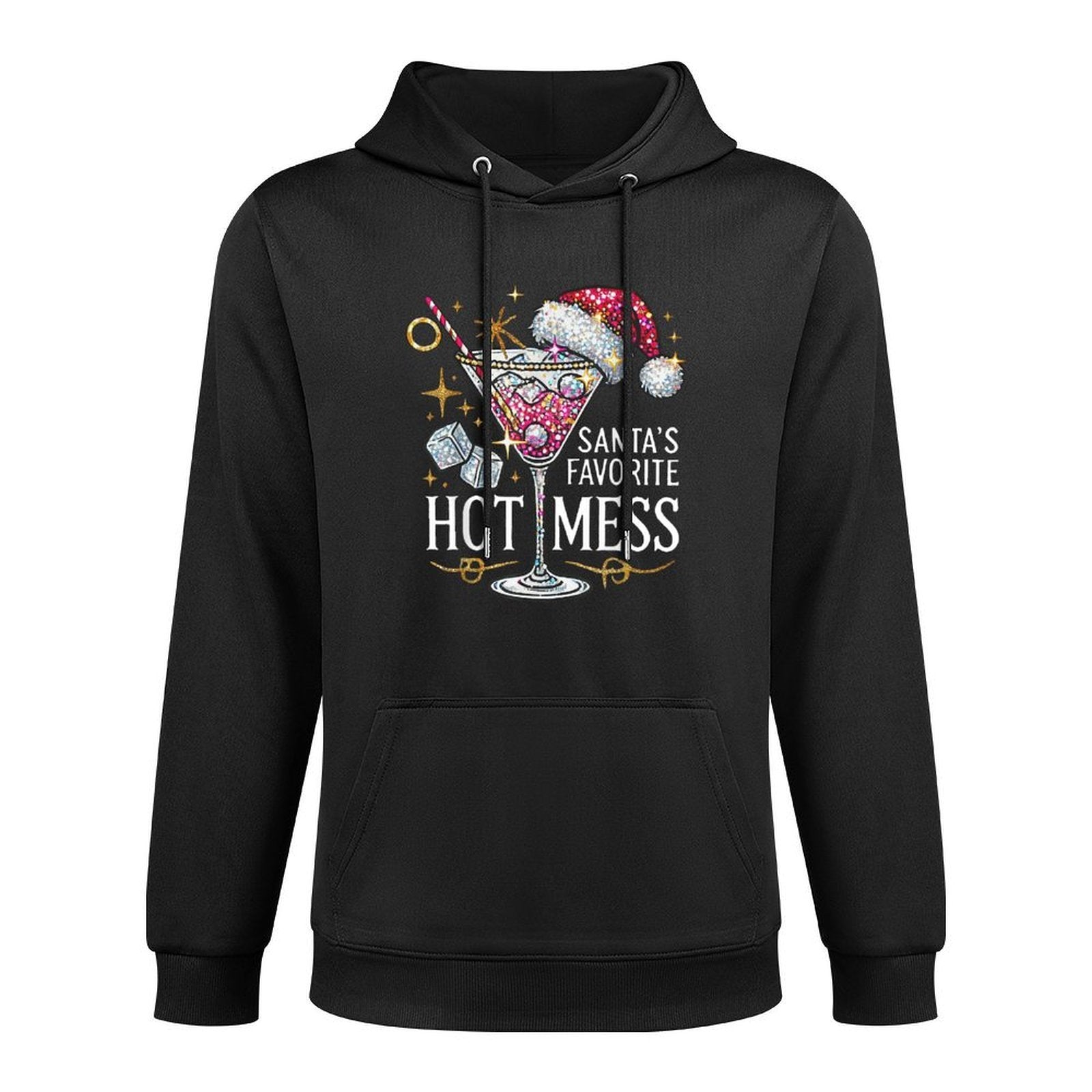 Santas Hot Mess Drinking Holiday Xmas Martini Margarita Shape Retention Hoodie