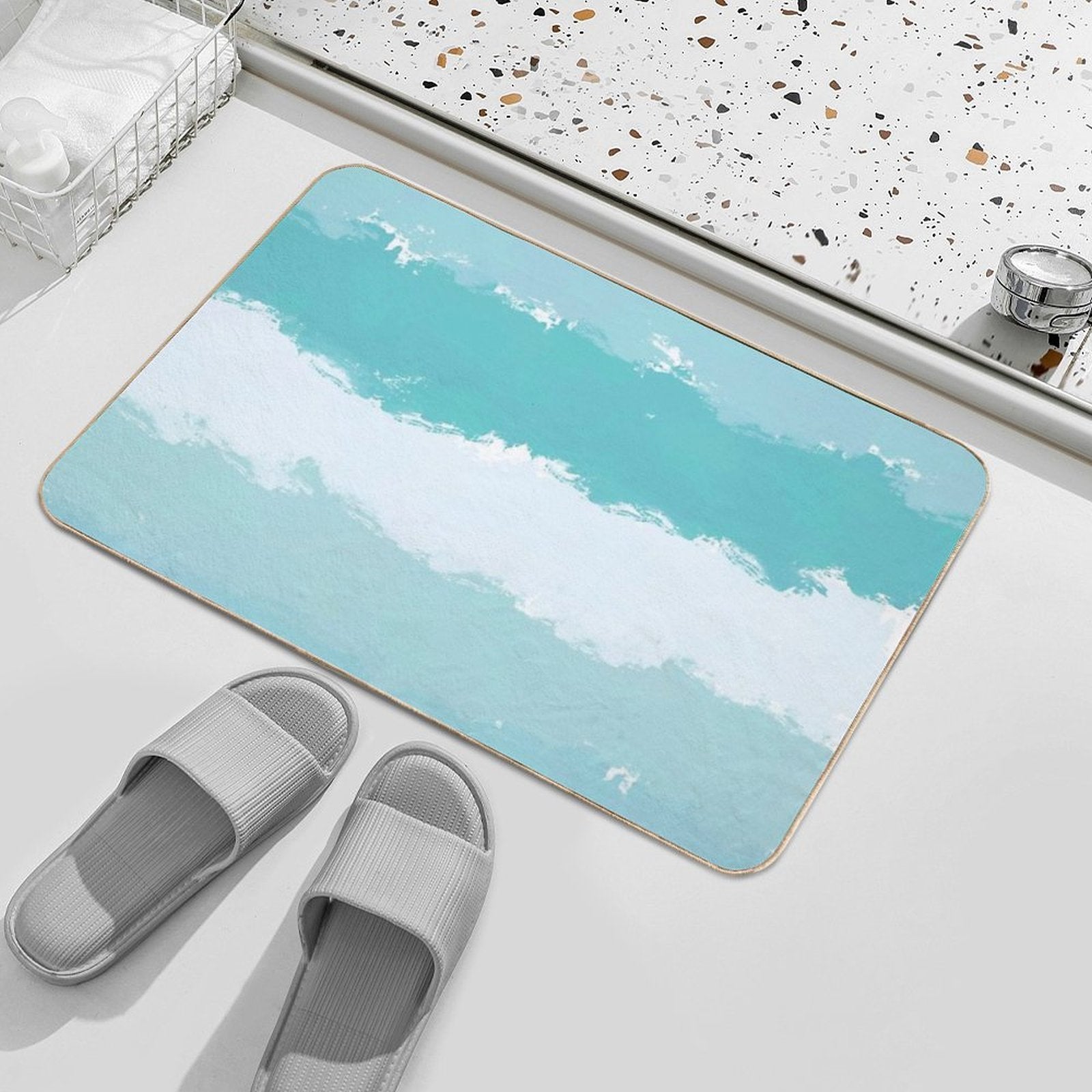Light Blue And Shades of Blue Wavy Stripes  Long-Lasting Bath Mat