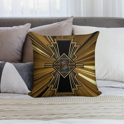 Art Deco Nouveau Black And Gold Shimmer Trendy Geometric Design Soft Short Plush Fabric Throw Pillow
